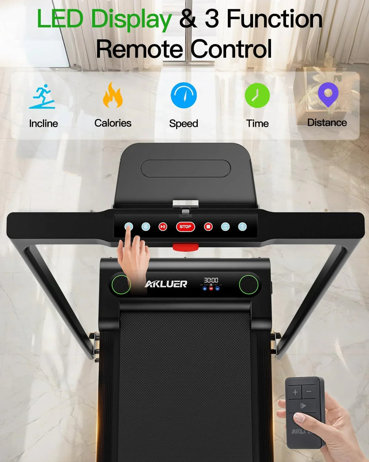 Tapis de course incliné Akluer 2,5 CV, petit tapis de course sous le bureau avec télécommande et écran LED