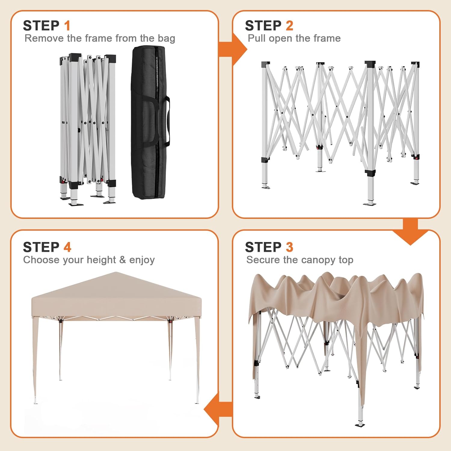 JUMMICO Waterdichte opvouwbare tuinpaviljoen, tuinpaviljoen voor buiten, in hoogte verstelbaar, Barnum UV50+, paviljoen voor kamperen, festivals, strand, tuinen 