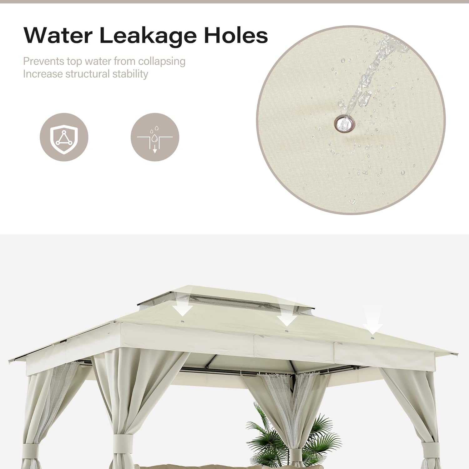 Tente pavillon d'extérieur améliorée à double toit, auvent imperméable UV50+ avec filet et crochets