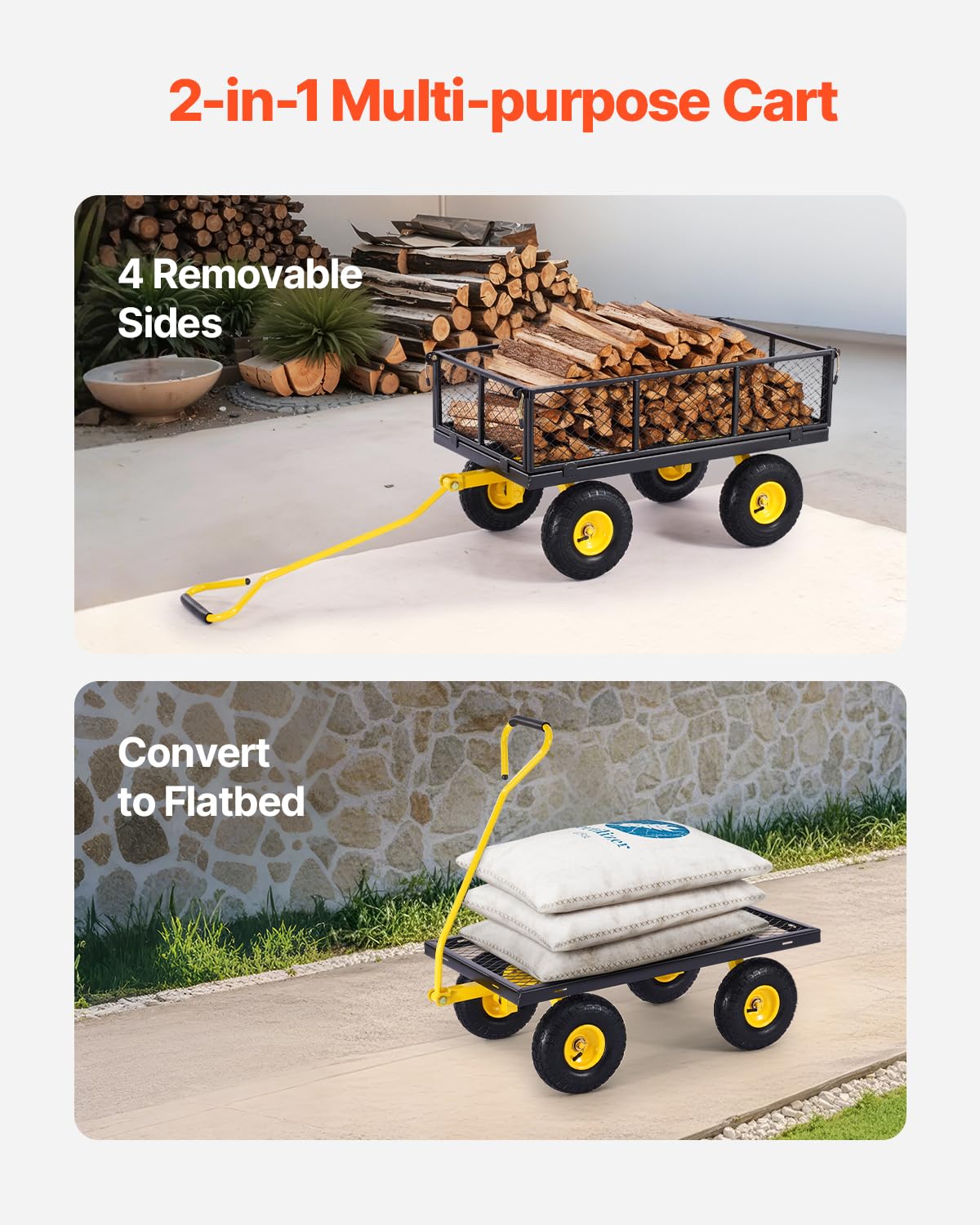 VEVOR chariot de transport de jardin véhicule utilitaire de remorque en métal extérieur robuste