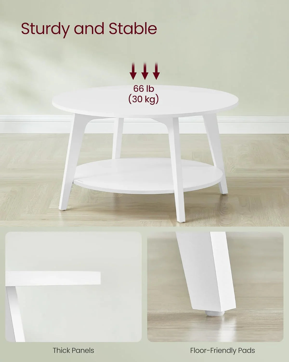 Table basse ronde VASAGLE, table basse double couche avec rangement