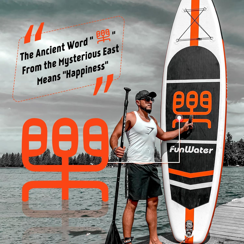 Planche de stand up paddle gonflable FunWater avec accessoires de pagaie SUP haut de gamme, pont EVA antidérapant, pagaie 11'/10'6'