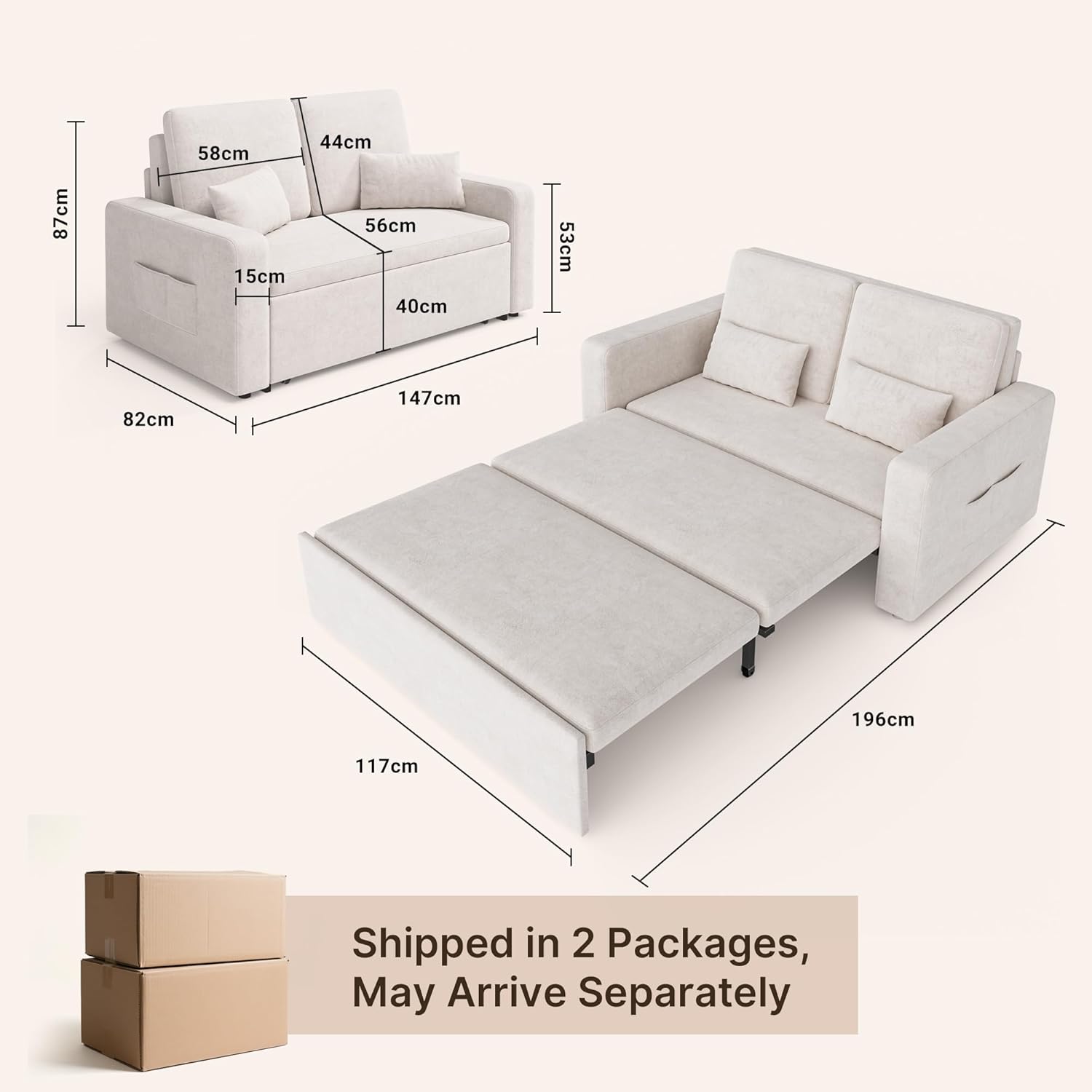 Xbro 2-zits slaapbank 147 x 196 x 87 cm, 2-zits slaapbank met 4 wielen, moderne fluwelen slaapbank, donkergrijs 