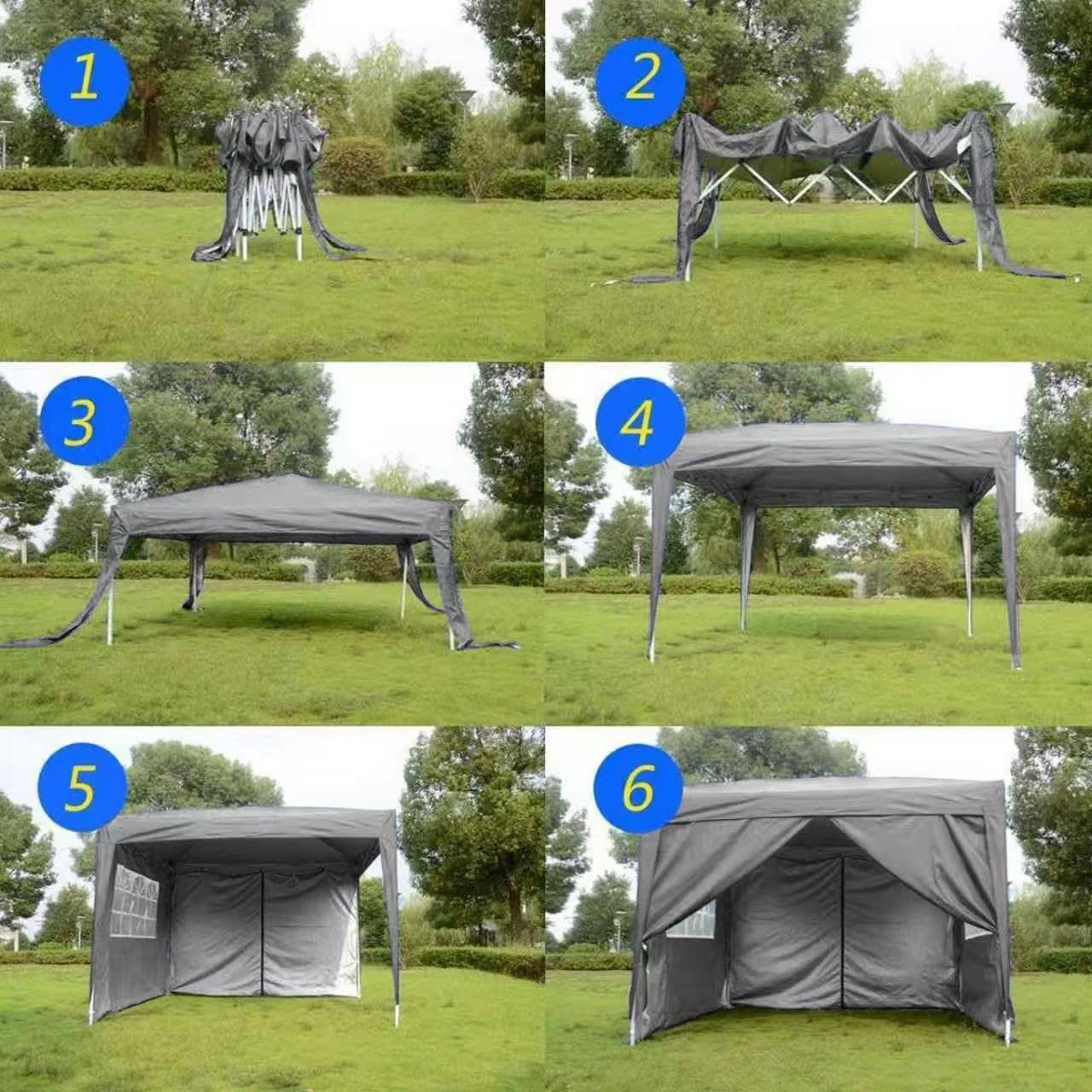 ISE opvouwbare partytent, 3x3 opvouwbare partytent met gordijnen, tuinpaviljoen, in hoogte verstelbare opvouwbare partytent, 3x3 tent, tuinpaviljoen met UV50+ bescherming, duurzame campingpartytenten 