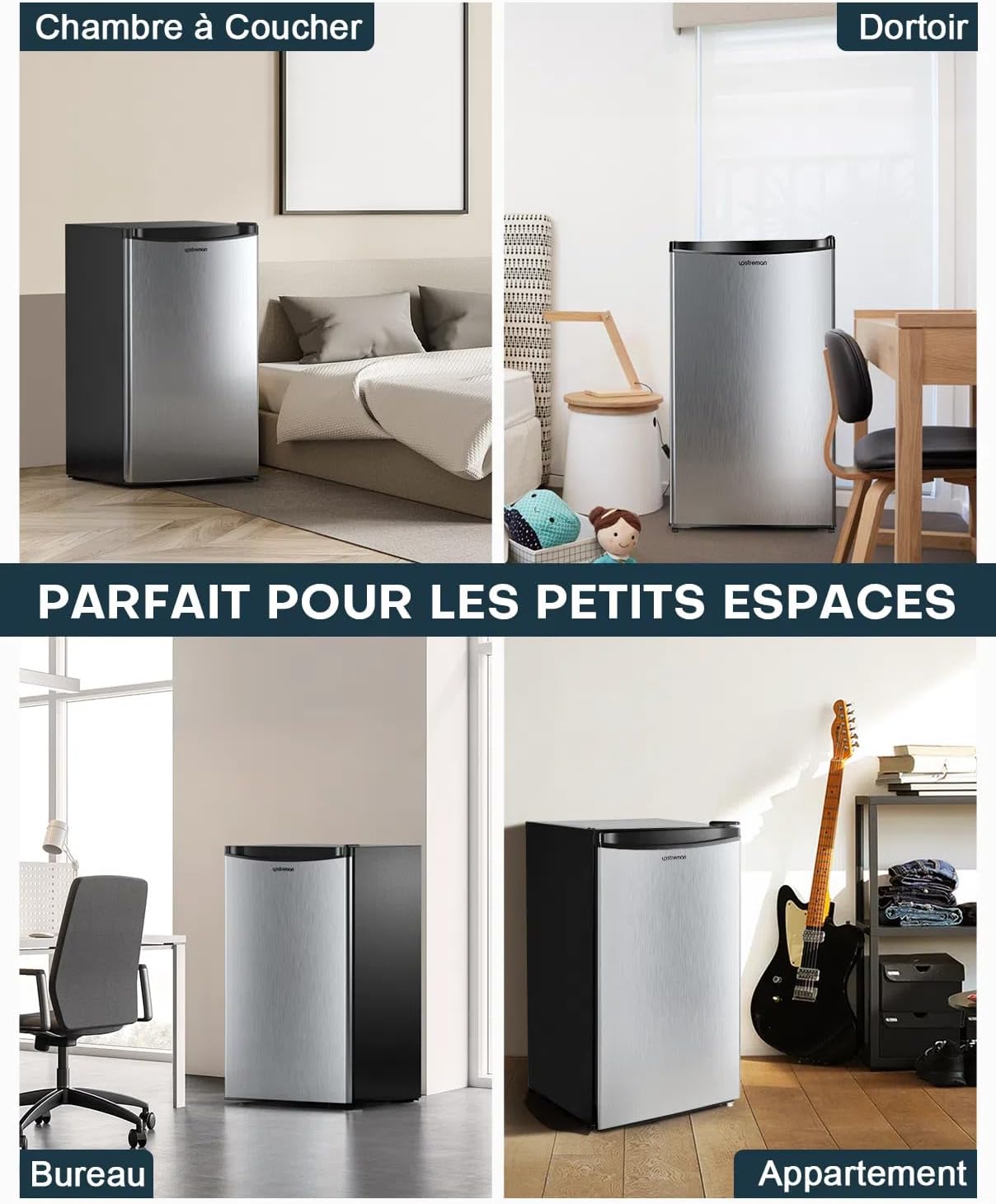 Mini réfrigérateur avec compartiment congélateur, bac à légumes 91L, thermostat réglable, silencieux