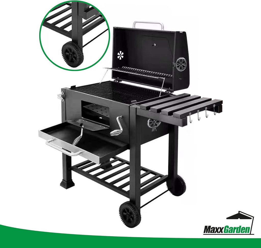 MaxxGarden Barbecue au Charbon - Barbecue de Bois - BBQ - Grill - Transportable - 118 cm - Noir