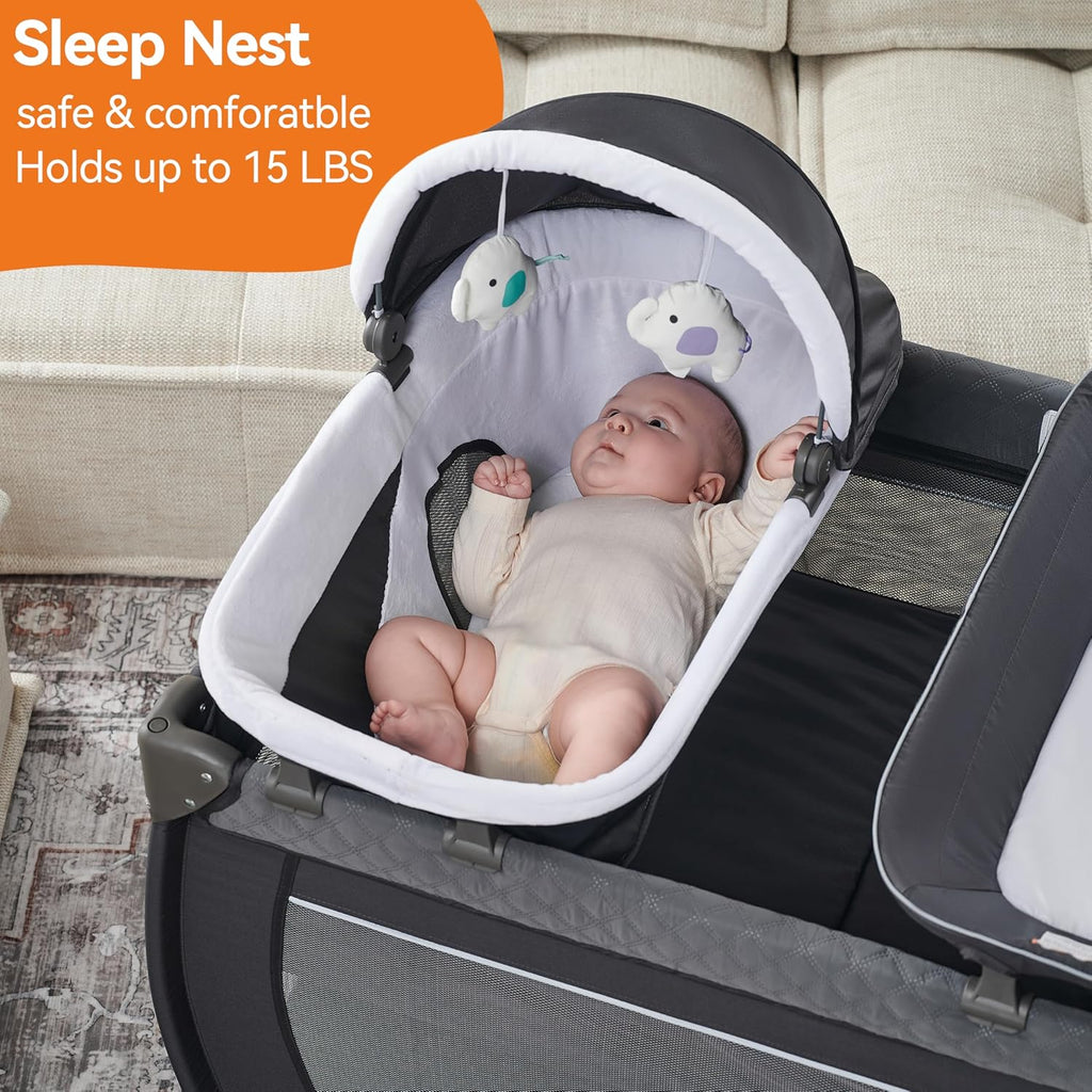 Parc pour bébé Pamo Babe - Le cadre en acier robuste offre un espace de couchage sûr et un berceau portable