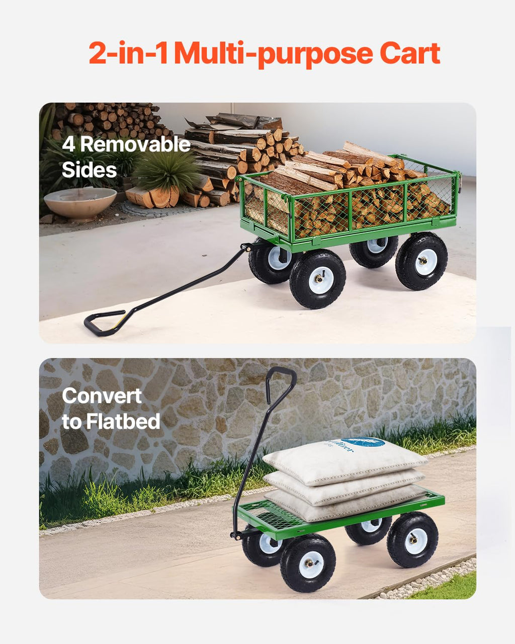 VEVOR chariot de transport de jardin véhicule utilitaire de remorque en métal extérieur robuste