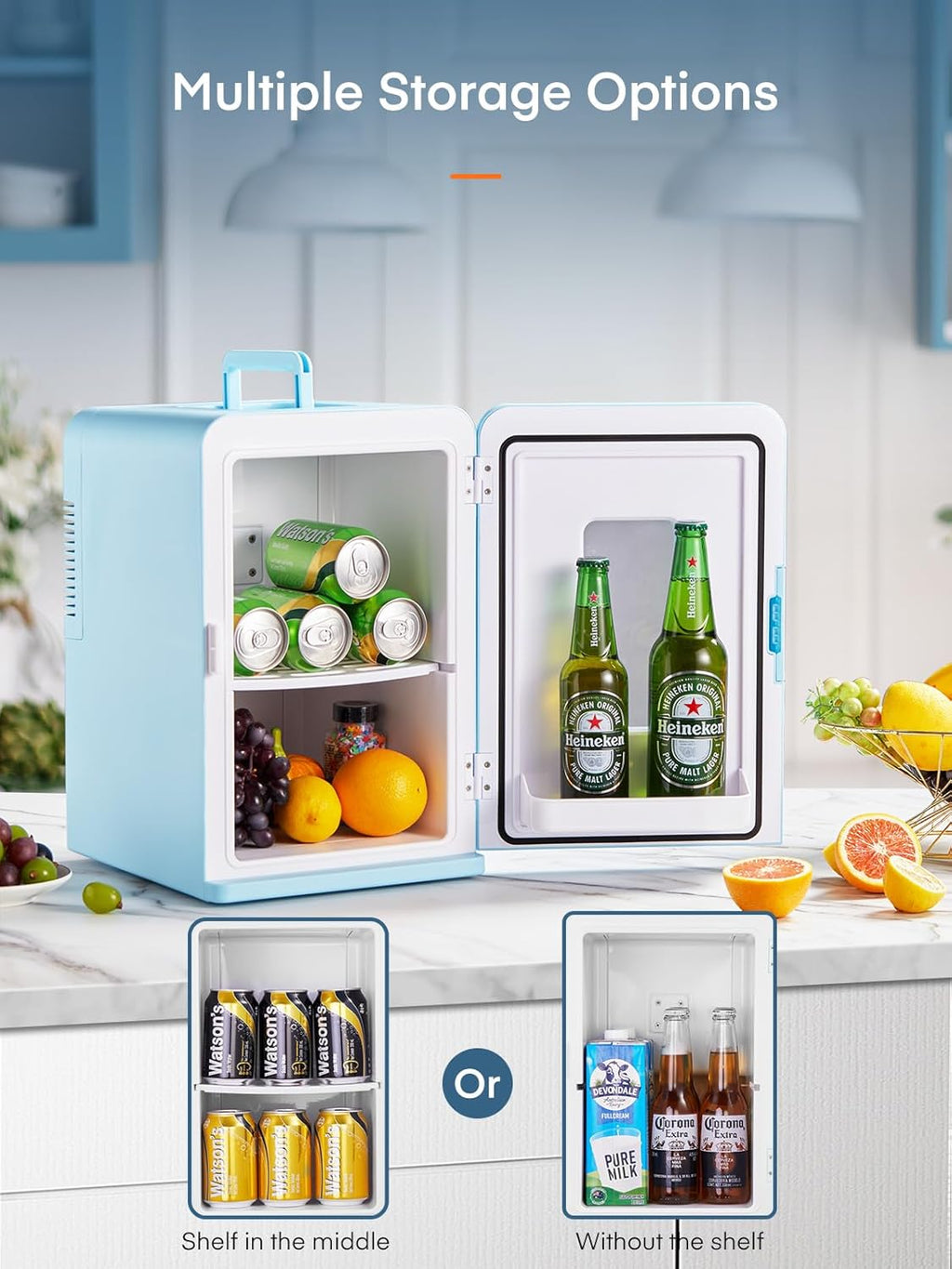 Mini réfrigérateur FOHERE 15 L/21 canettes, petit réfrigérateur portable 240 V/12 V, mode silencieux, fonction chaud/froid, cosmétique noir