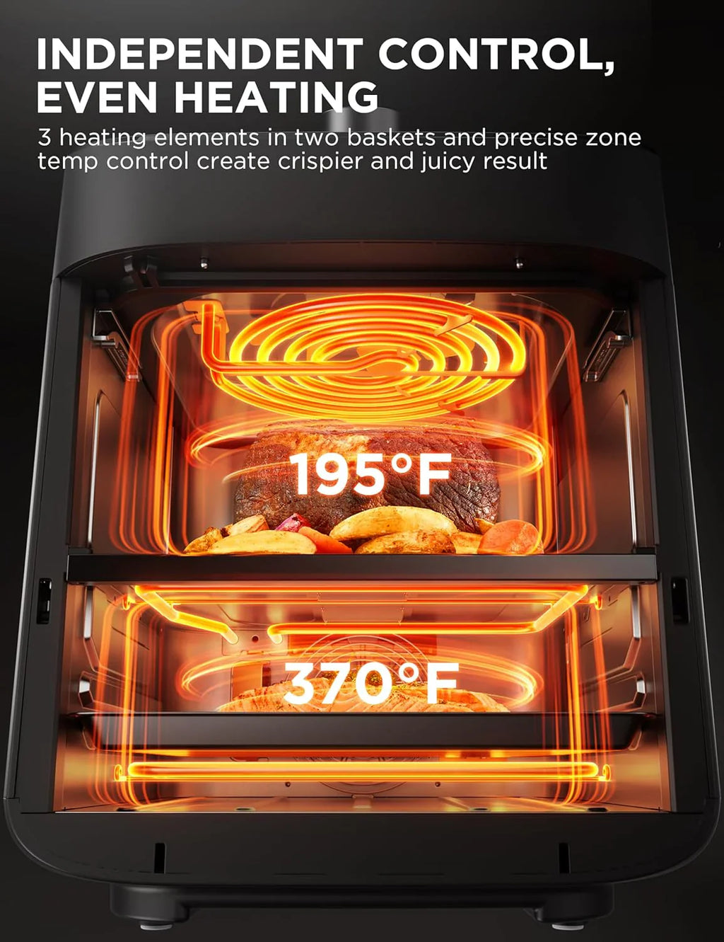 Friteuse à air double panier 11 pintes 8 en 1 avec fenêtre transparente