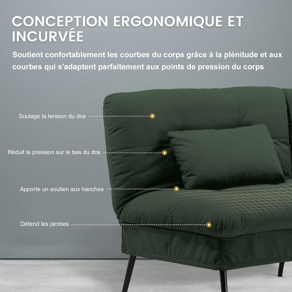 COMHOMA Slaapbank met slaapfunctie - Omvormbare futonhoes - Hoekbank - 3-zits gastenbank - met verstelbare stoffen rugleuning - Grijs 