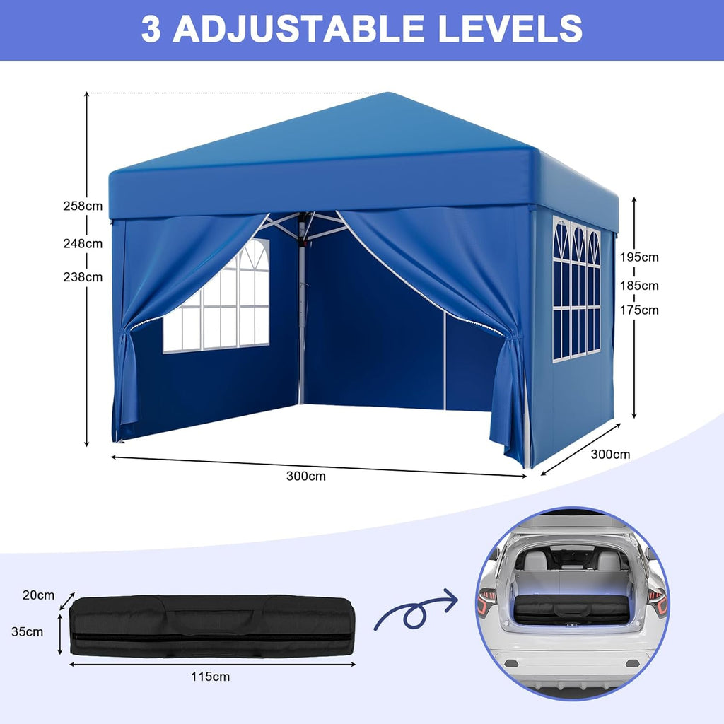 JUMMICO Waterdichte opvouwbare tuinpaviljoen, tuinpaviljoen voor buiten, in hoogte verstelbaar, Barnum UV50+, paviljoen voor kamperen, festivals, strand, tuinen 