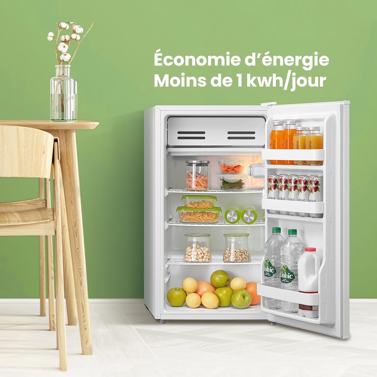 Comfee' RCD50WH2(E) Mini Réfrigérateur/Glacière 43L avec Compartiment Congélateur/Petit Réfrigérateur pour Chambre et Bureau/Refroidissement Rapide dans le Refroidisseur/Contrôle de Température/Blanc