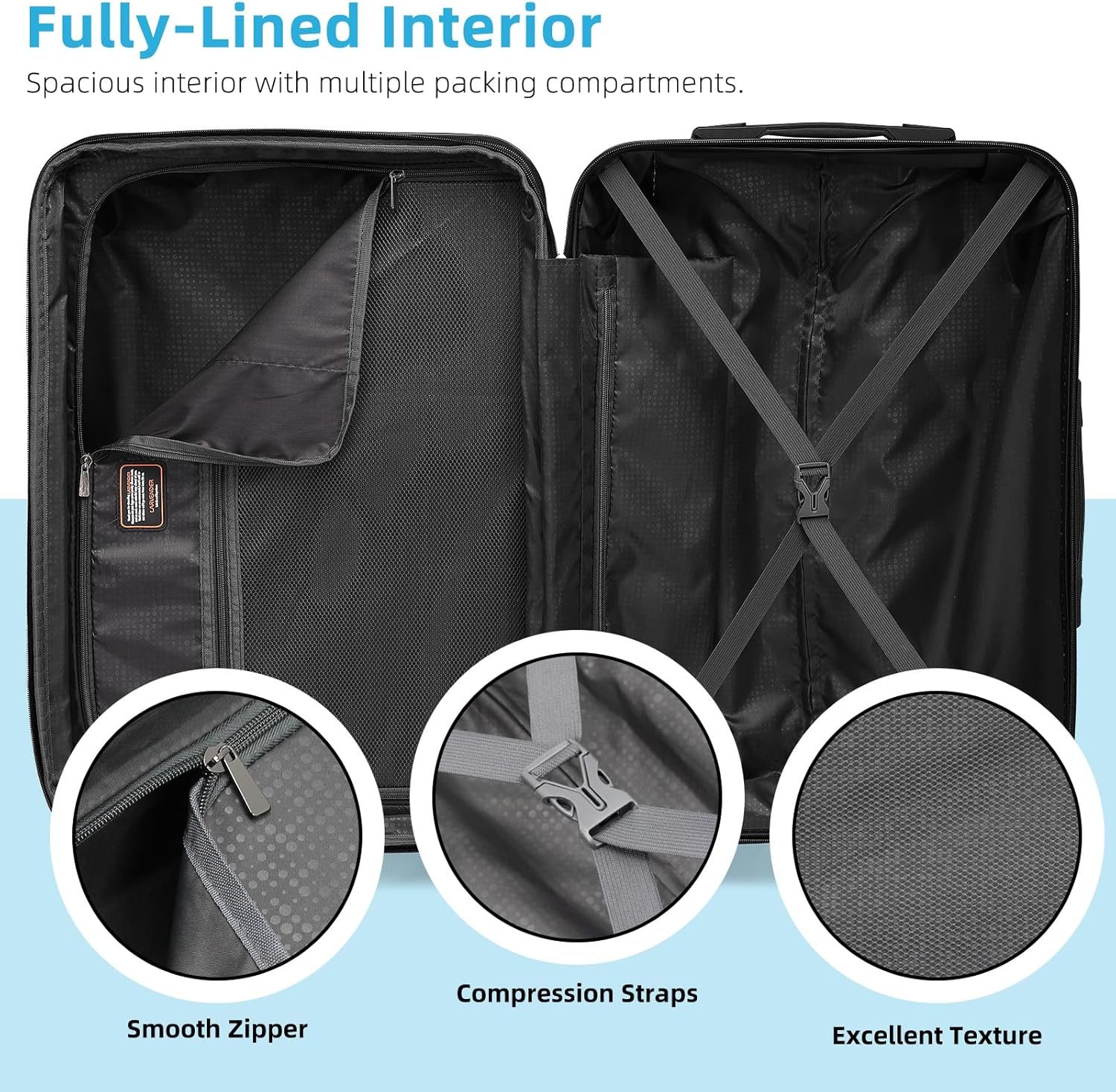 Ensemble de bagages 6 pièces, ensemble de valises rigides extensibles avec roulettes pivotantes, ensemble de bagages à roulettes légers