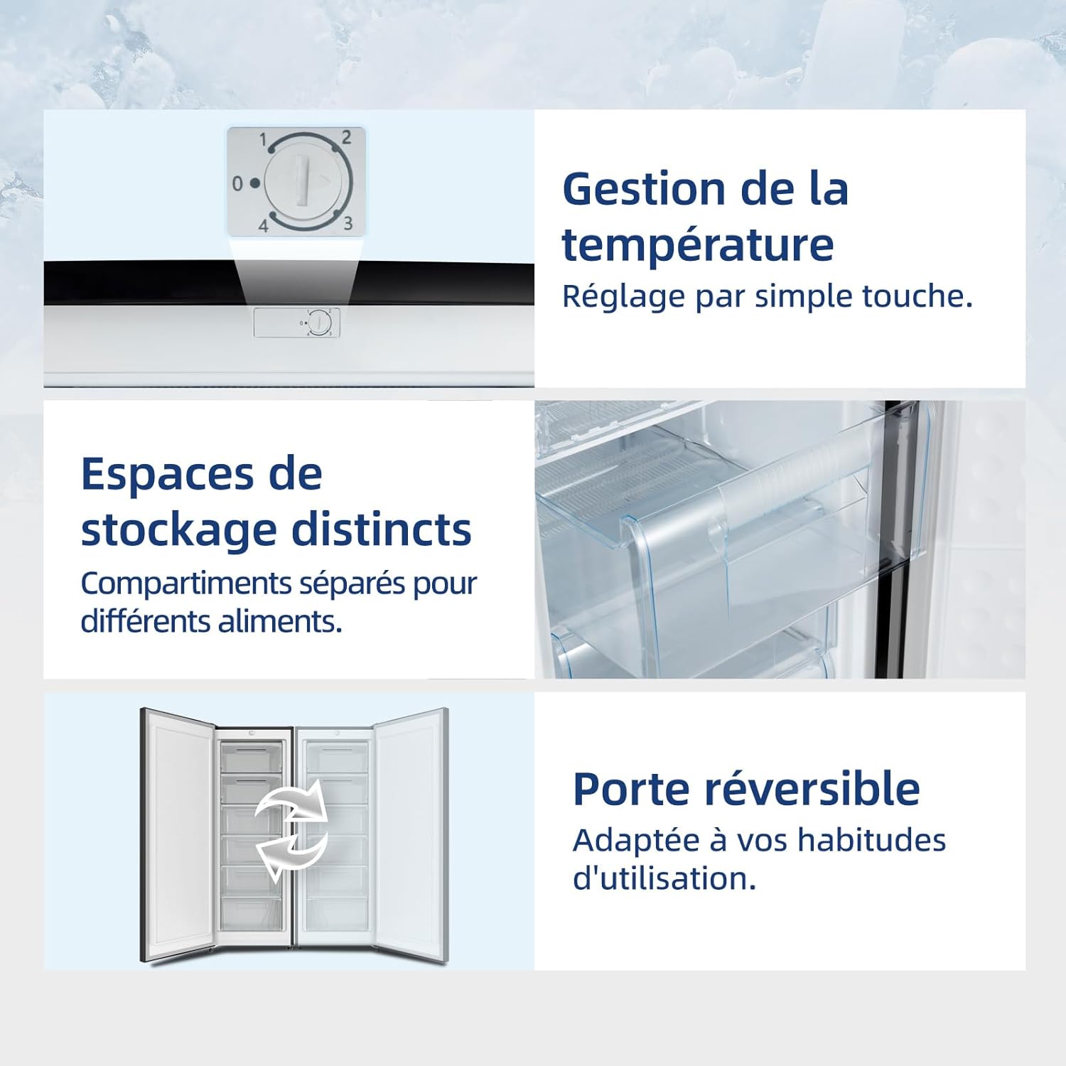 CHiQ Congélateur d'une capacité de 145 L, Congélation rapide, Thermostat réglable Silencieux Porte réversible, Noir, Classe énergétique E