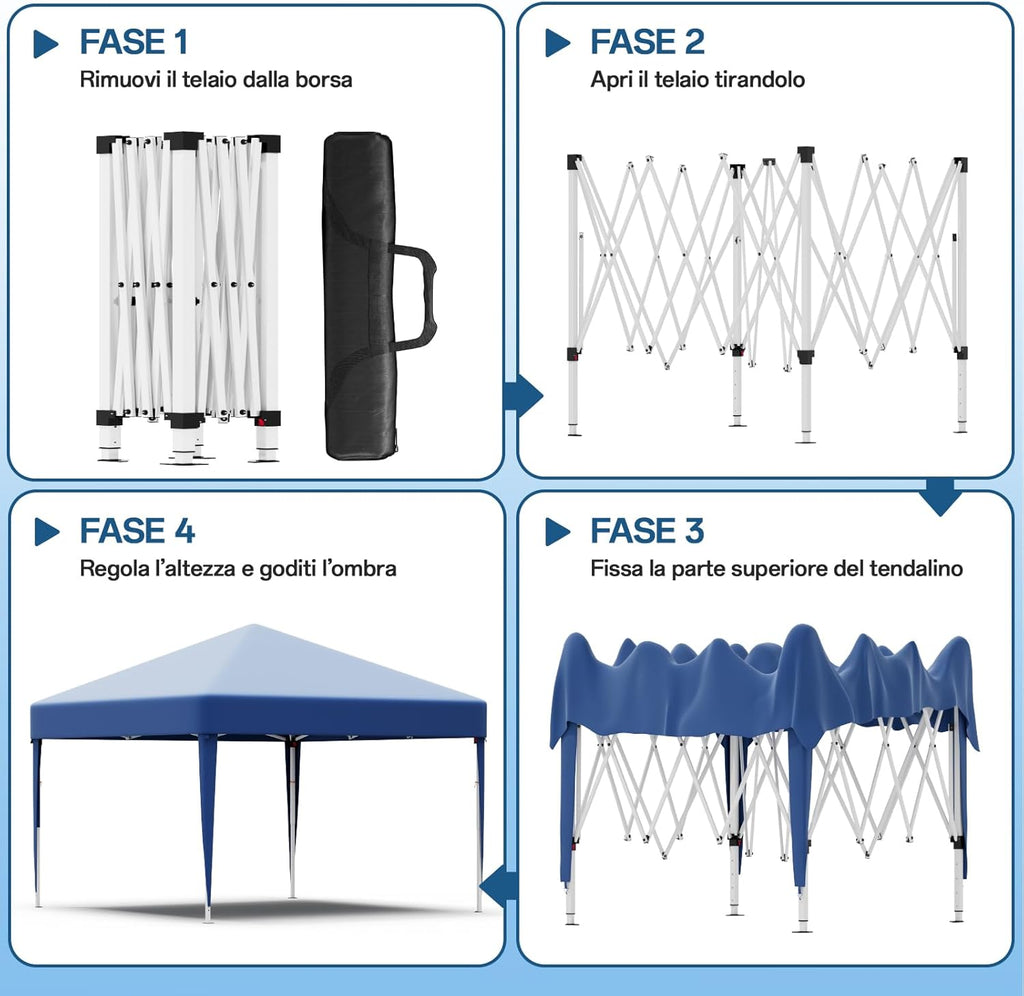 JUMMICO Waterdichte opvouwbare tuinpaviljoen, tuinpaviljoen voor buiten, in hoogte verstelbaar, Barnum UV50+, paviljoen voor kamperen, festivals, strand, tuinen 