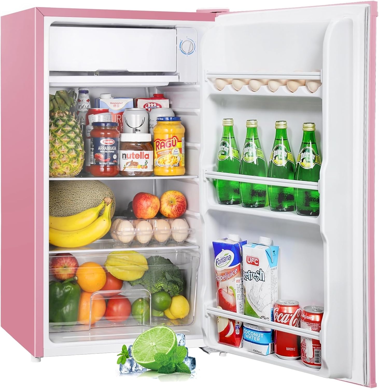 Mini réfrigérateur avec compartiment congélateur, bac à légumes 91L, thermostat réglable, silencieux