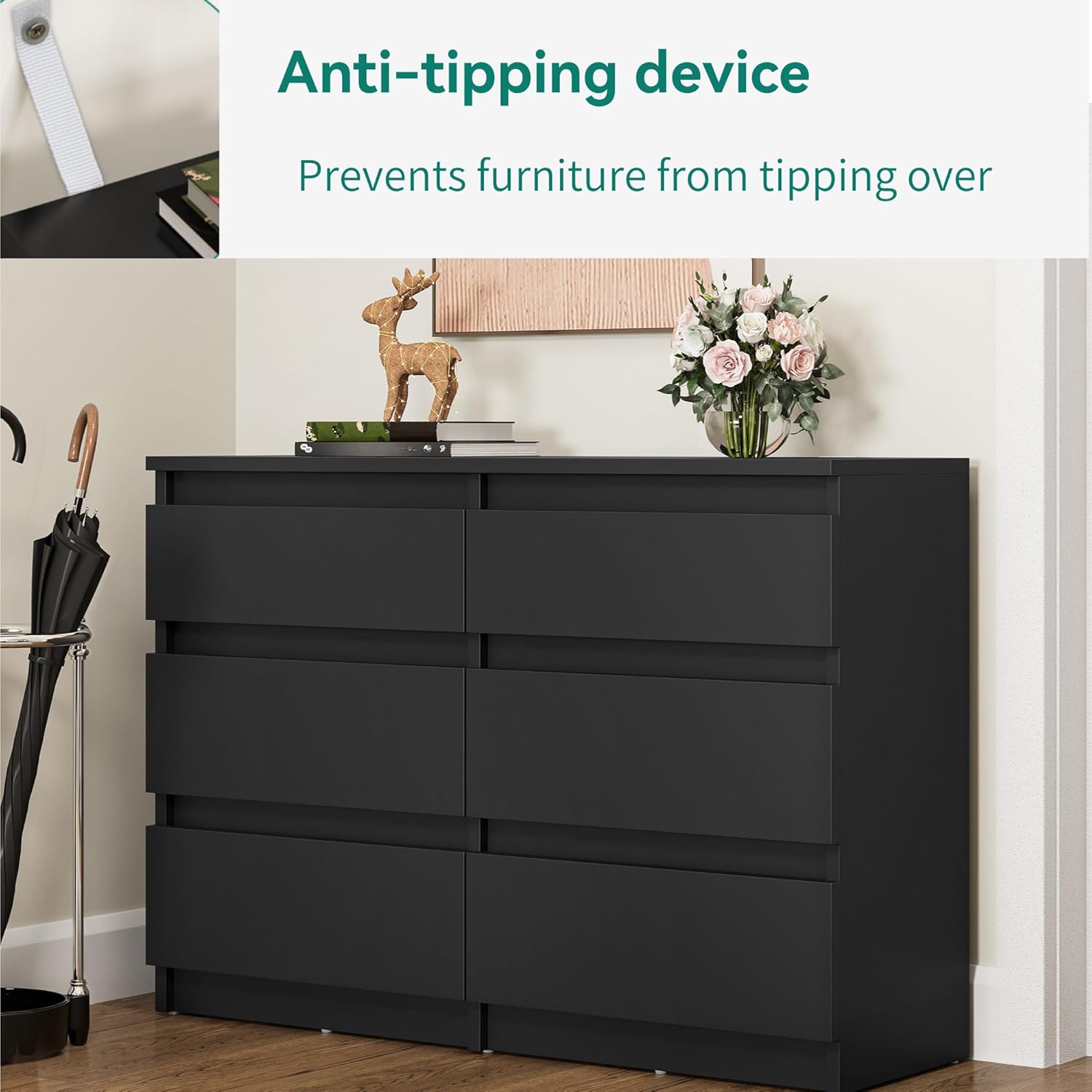 YITAHOME Commode met 6 lades, 100 x 30 x 70 cm, moderne slaapkamerkast, gemaakt van duurzaam MDF en spaanplaat, ideaal voor kleding en dagelijkse benodigdheden, zwart 