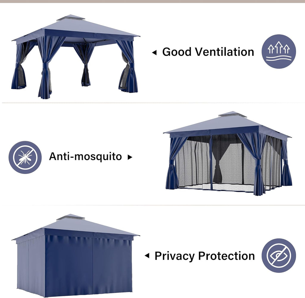 Tente pavillon d'extérieur améliorée à double toit, auvent imperméable UV50+ avec filet et crochets