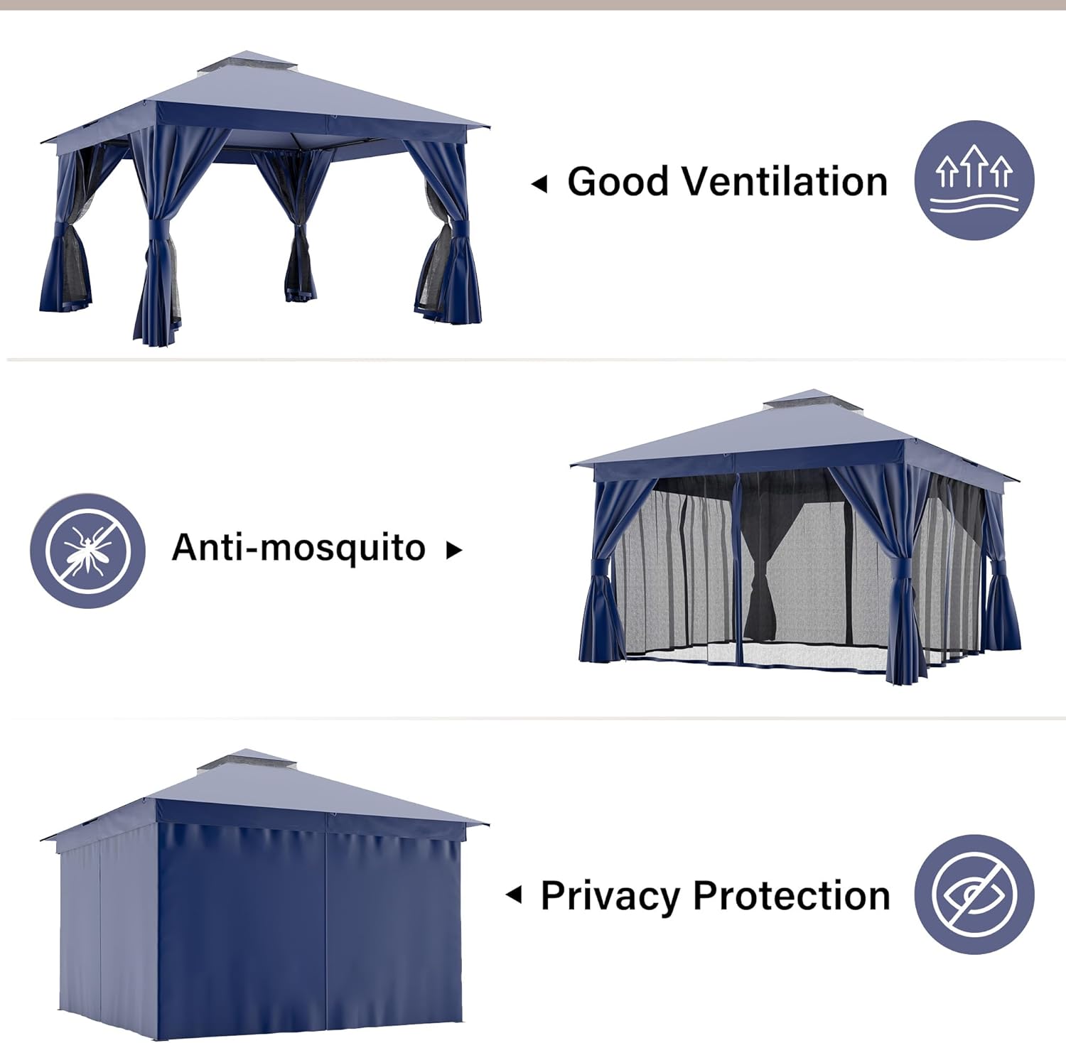 Tente pavillon d'extérieur améliorée à double toit, auvent imperméable UV50+ avec filet et crochets