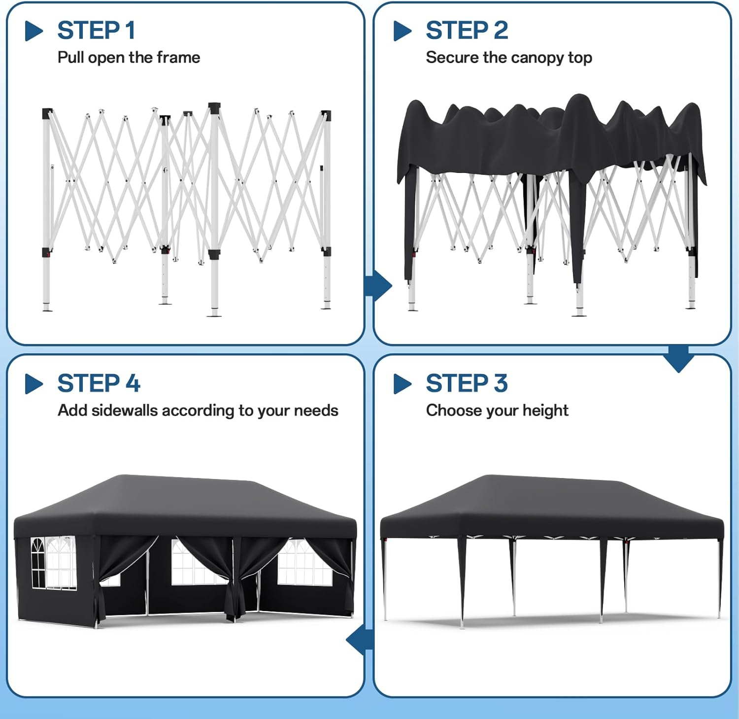 JUMMICO Waterdichte opvouwbare tuinpaviljoen, tuinpaviljoen voor buiten, in hoogte verstelbaar, Barnum UV50+, paviljoen voor kamperen, festivals, strand, tuinen 