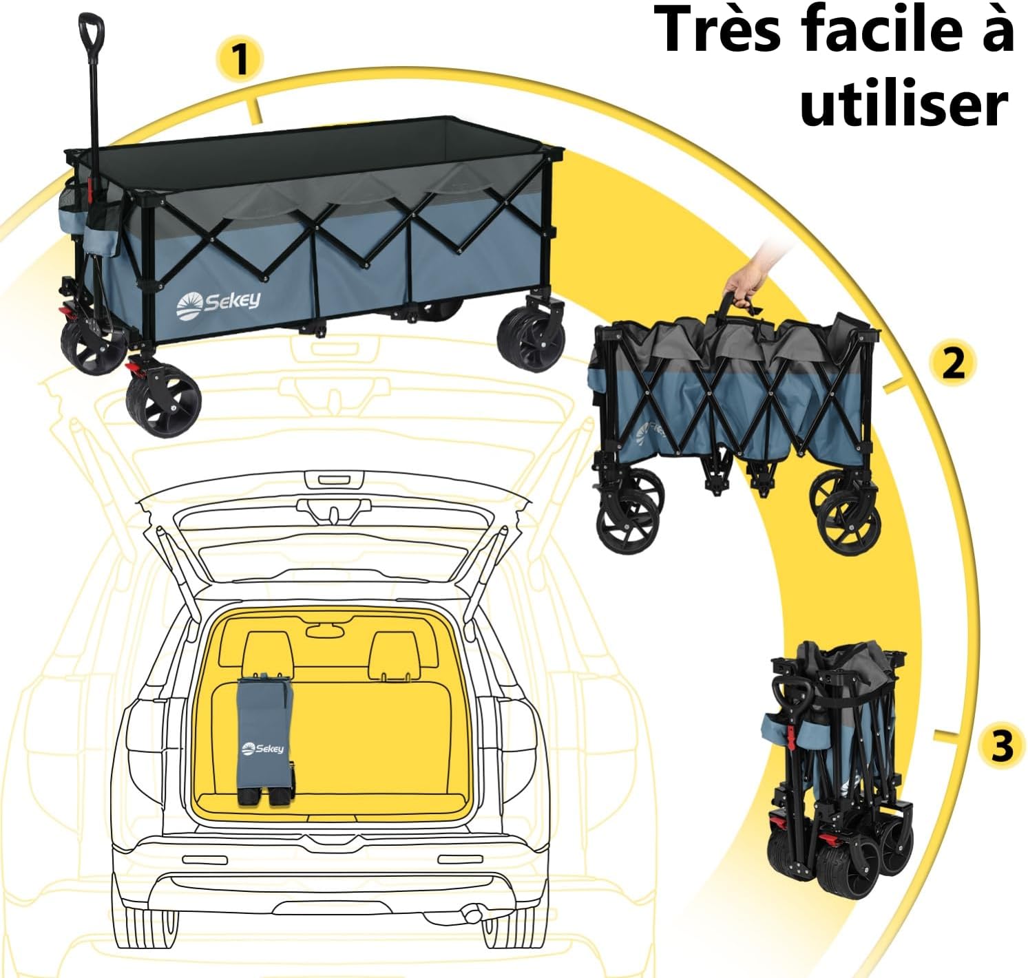 Chariot de transport pliable Sekey XXXL avec frein, chariot de jardin de plage