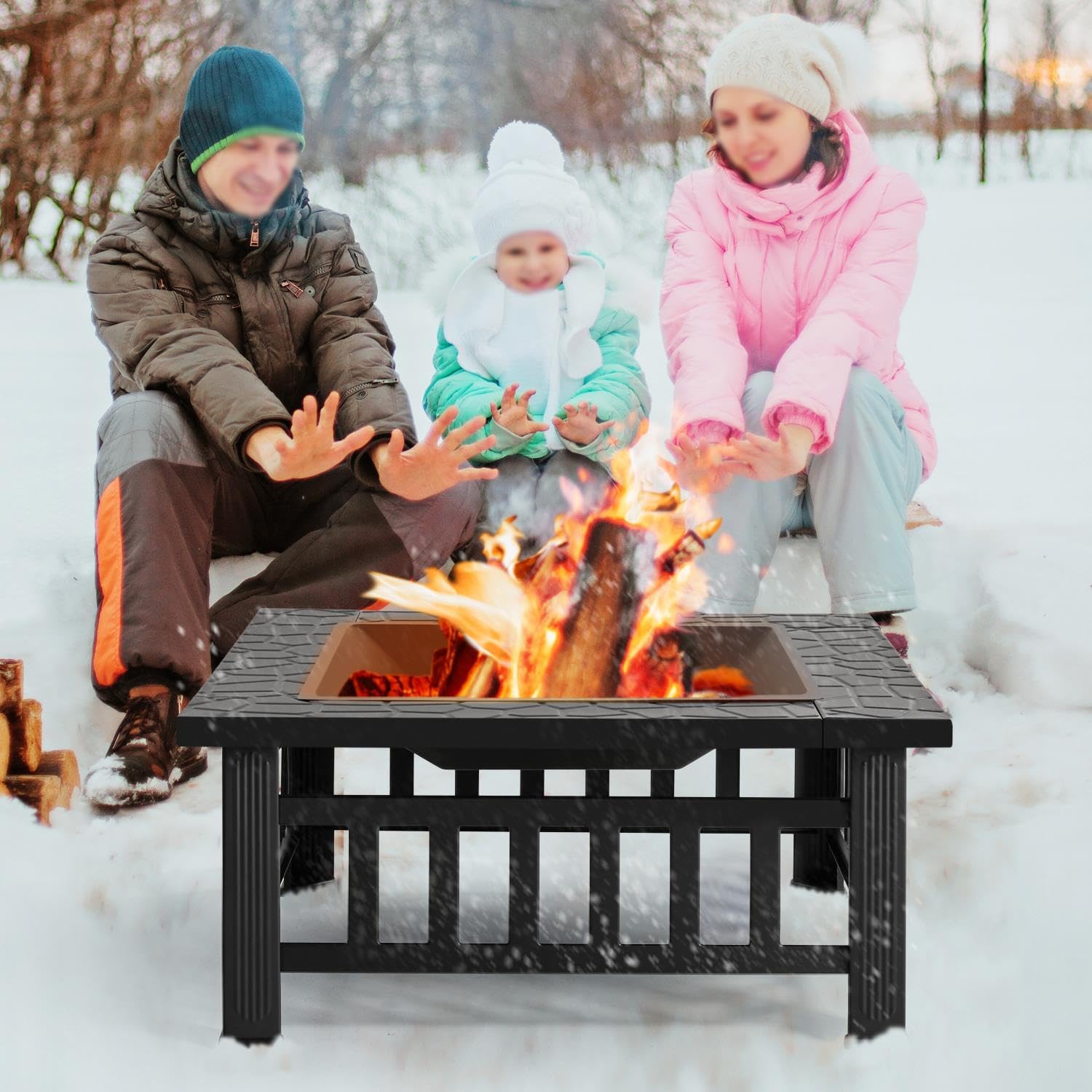 Yaheetech Foyer d'extérieur multifonction carré 3 en 1 avec grille de poker Noir