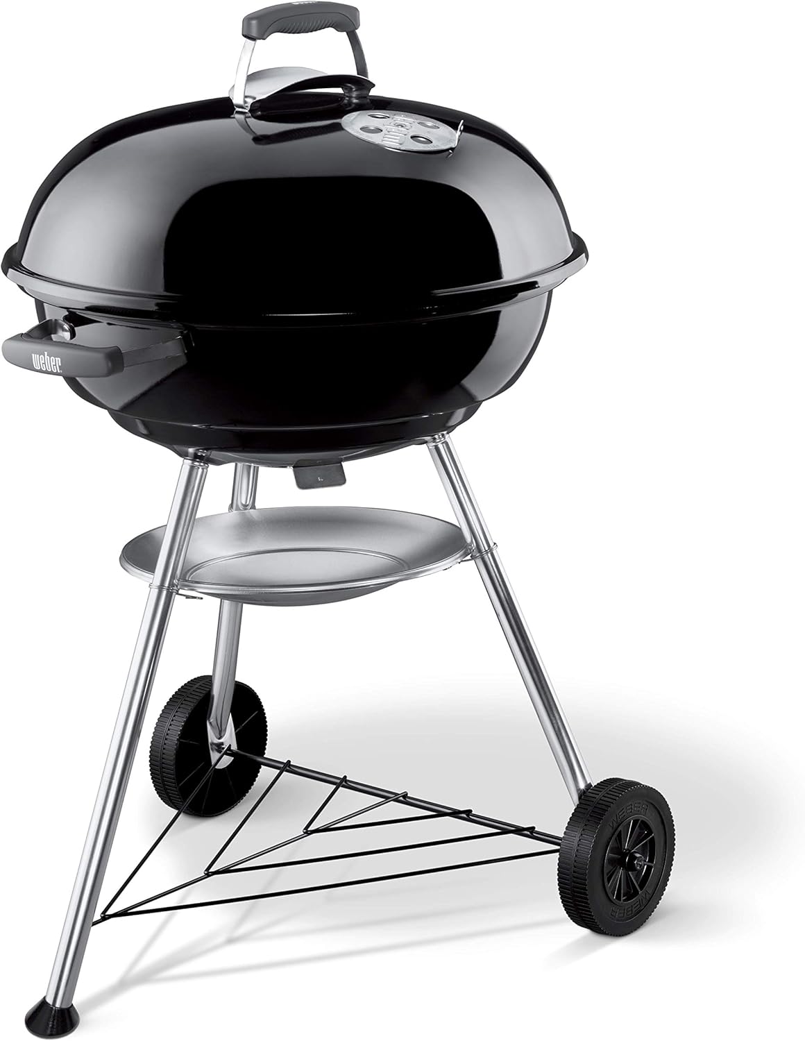 Weber Compact Kettle barbecue au charbon de bois, surface de cuisson Ø 57cm, barbecue avec couvercle et cuve en acier emaillé, trépied et roues, grille chromée - Noir (1321004)