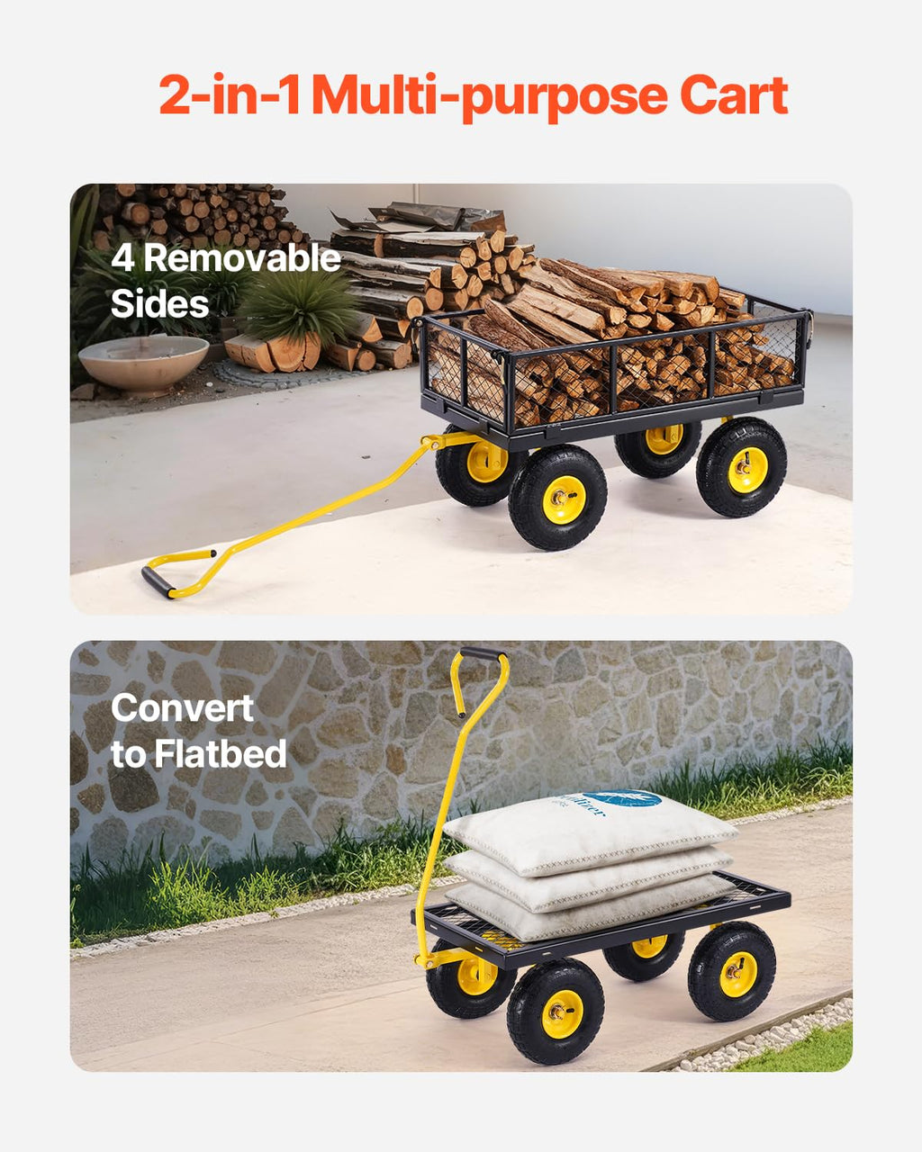 VEVOR chariot de transport de jardin véhicule utilitaire de remorque en métal extérieur robuste