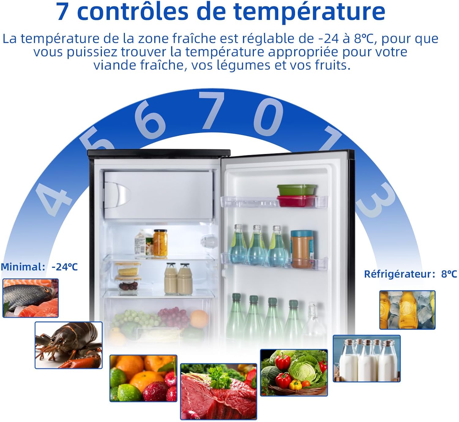 Mini réfrigérateur de table 46L 47 x 44,7 cm Avec porte-bouteilles Thermostat réglable