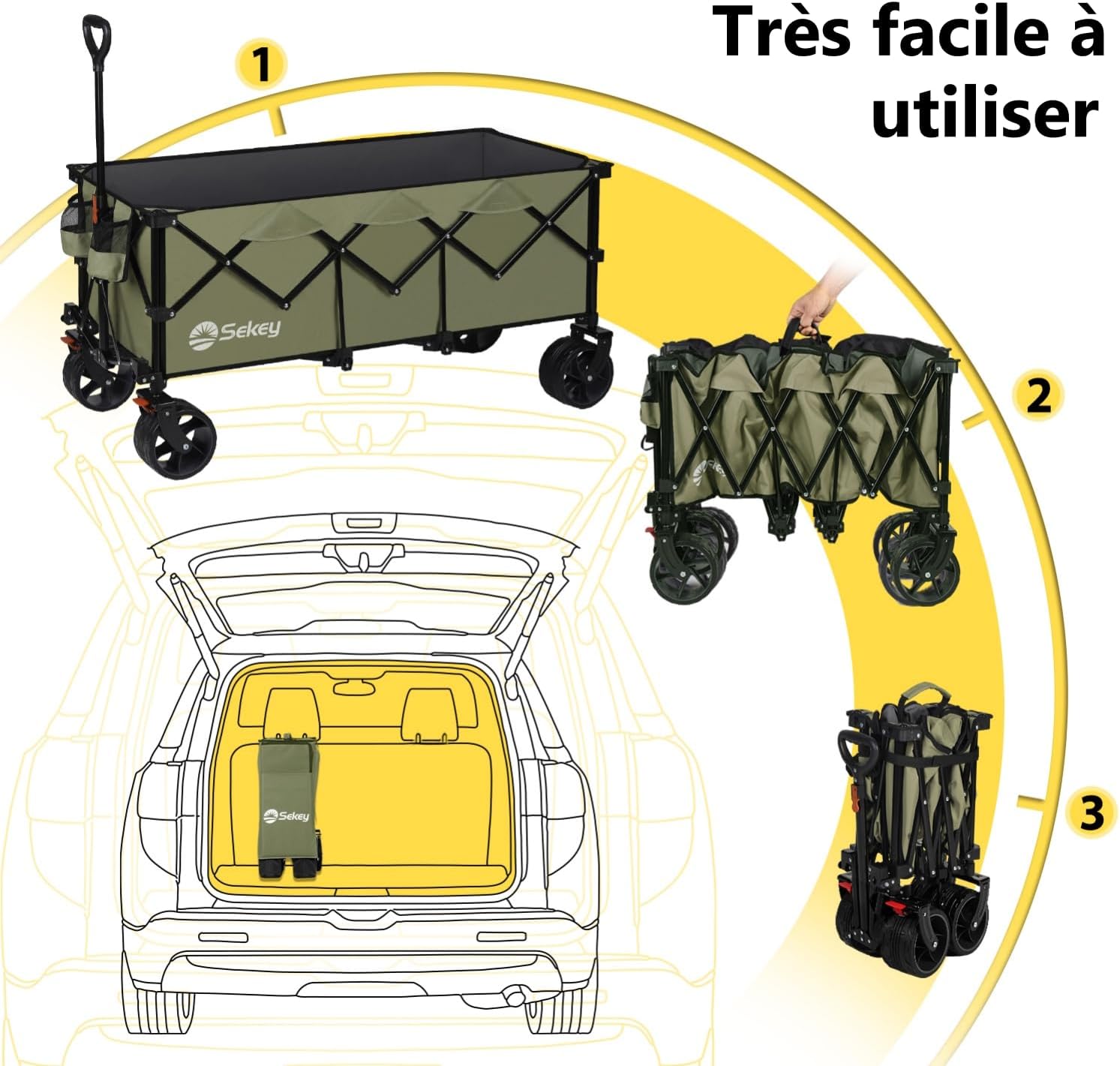 Chariot de transport pliable Sekey XXXL avec frein, chariot de jardin de plage