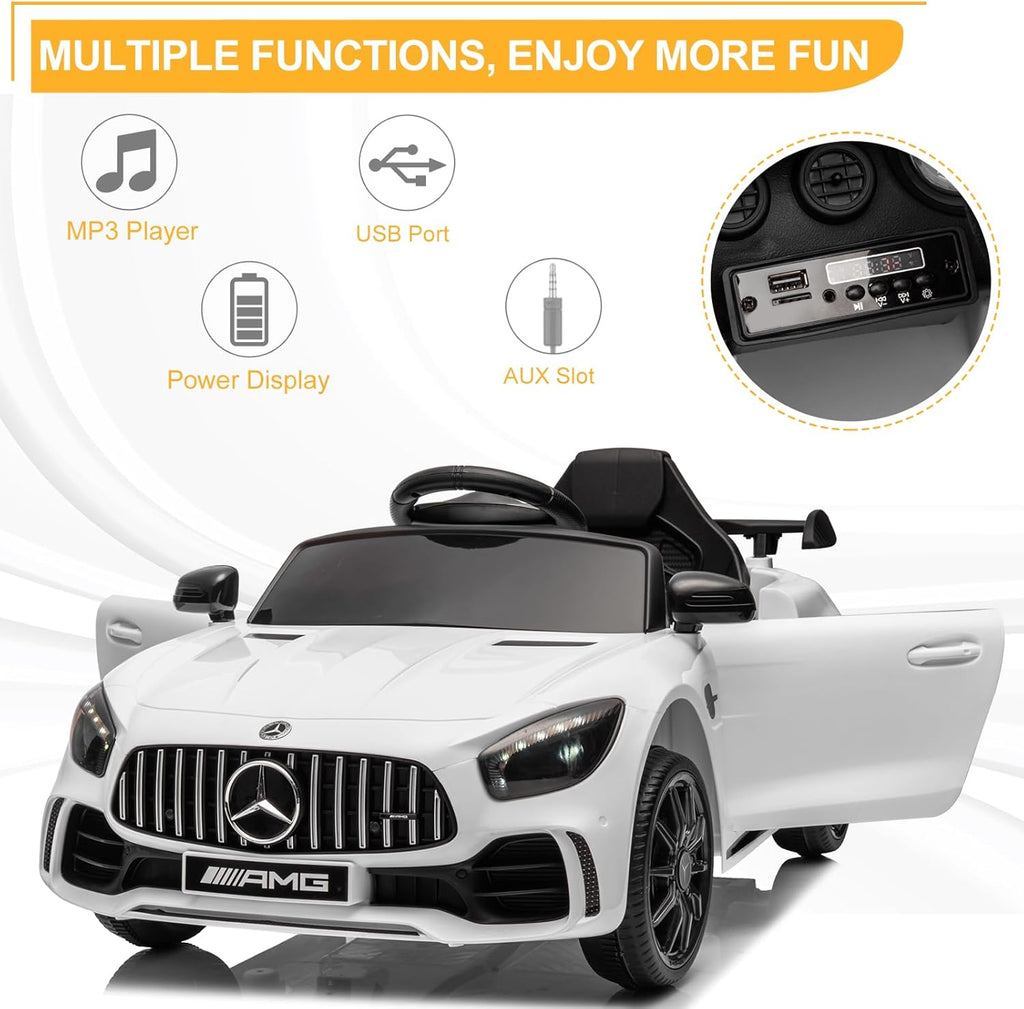 LALAHO Voitures électriques pour Enfants Mercedes Benz AMG avec Télécommande 2.4G, Véhicule électrique Enfant 2 Portes avec MP3 (Blanc)