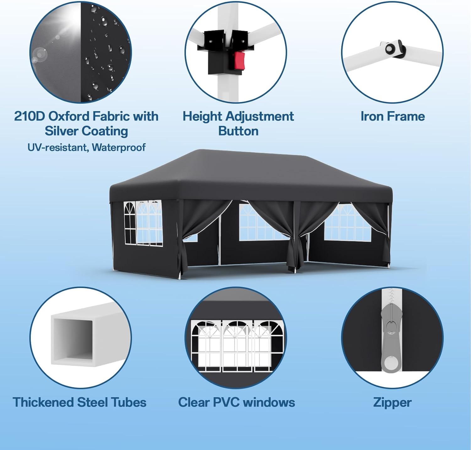 JUMMICO Waterdichte opvouwbare tuinpaviljoen, tuinpaviljoen voor buiten, in hoogte verstelbaar, Barnum UV50+, paviljoen voor kamperen, festivals, strand, tuinen 