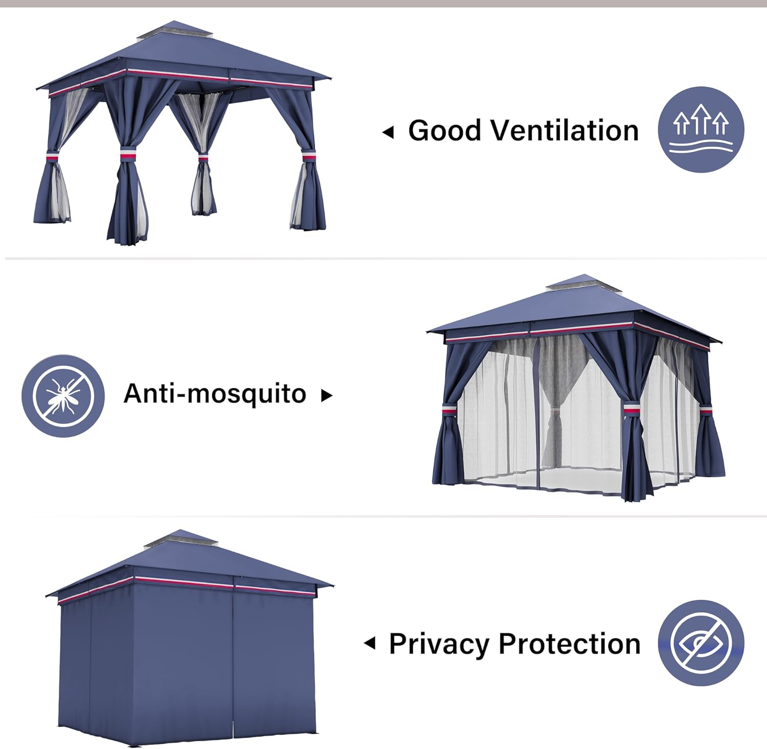 Tente pavillon d'extérieur améliorée à double toit, auvent imperméable UV50+ avec filet et crochets