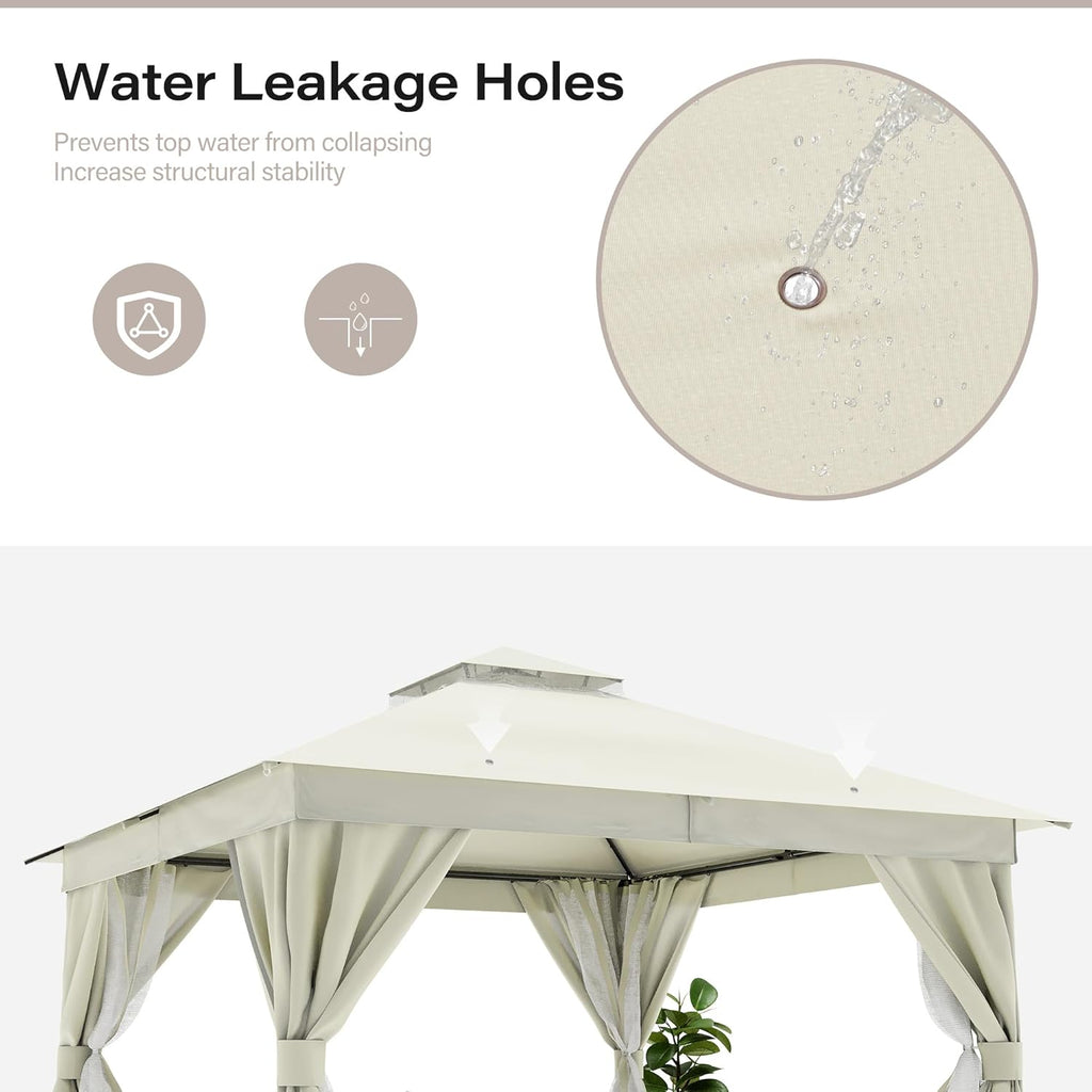 Tente pavillon d'extérieur améliorée à double toit, auvent imperméable UV50+ avec filet et crochets