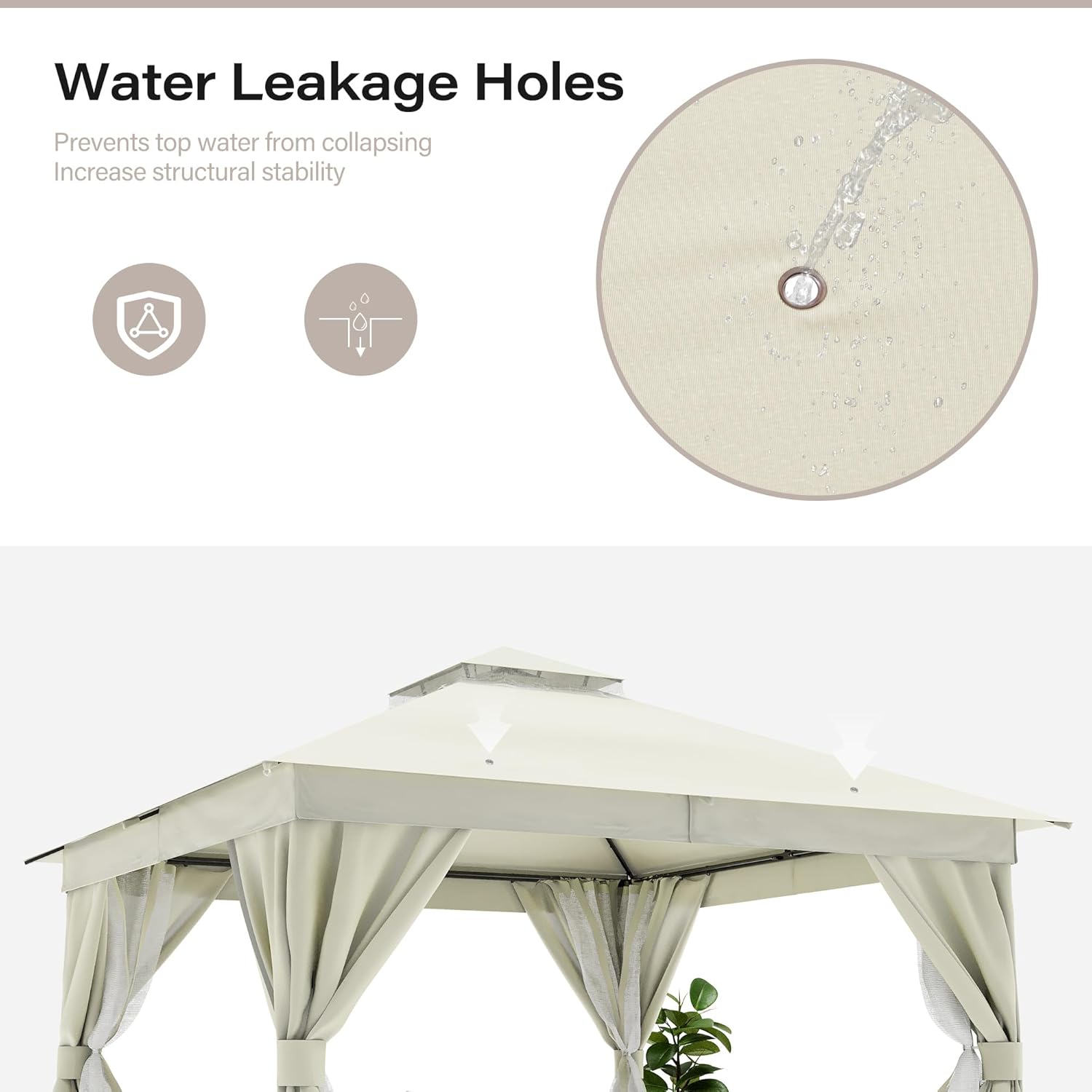 Tente pavillon d'extérieur améliorée à double toit, auvent imperméable UV50+ avec filet et crochets