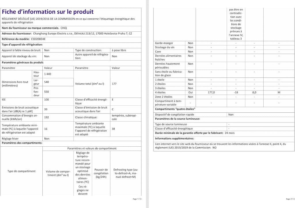 CHiQ Congélateur d'une capacité de 145 L, Congélation rapide, Thermostat réglable Silencieux Porte réversible, Noir, Classe énergétique E