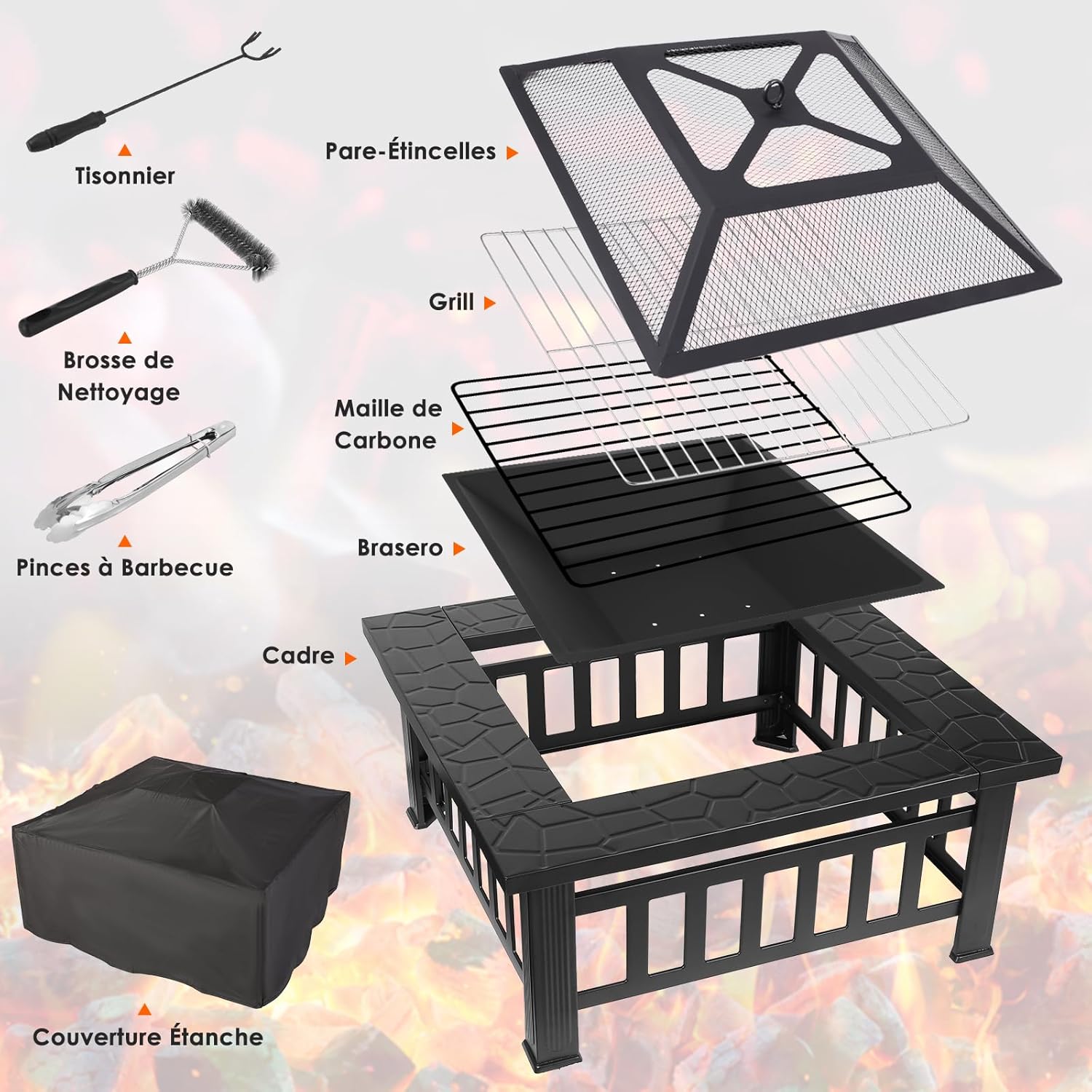 LIFERUN 81 cm barbecue foyer extérieur jardin foyer barbecue chauffage de terrasse avec grill