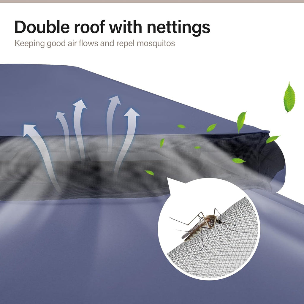 Tente pavillon d'extérieur améliorée à double toit, auvent imperméable UV50+ avec filet et crochets