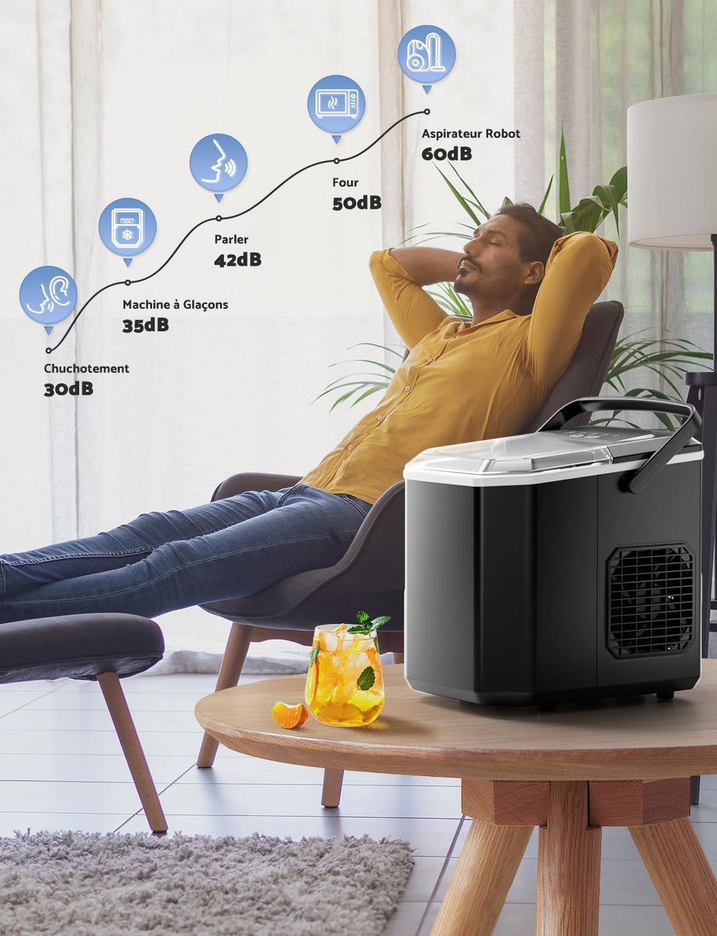 Machine à glaçons Produit 12 kg de glace en 24 heures Produit 9 glaçons en 6 à 8 minutes Livré avec une pelle à glace réversible et une poignée de transport