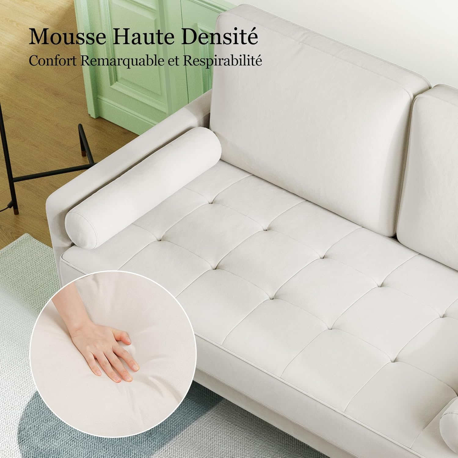 Vesgantti petit canapé gris, canapé en velours avec coussins à ressorts, accoudoirs