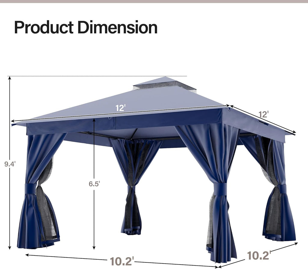 Tente pavillon d'extérieur améliorée à double toit, auvent imperméable UV50+ avec filet et crochets