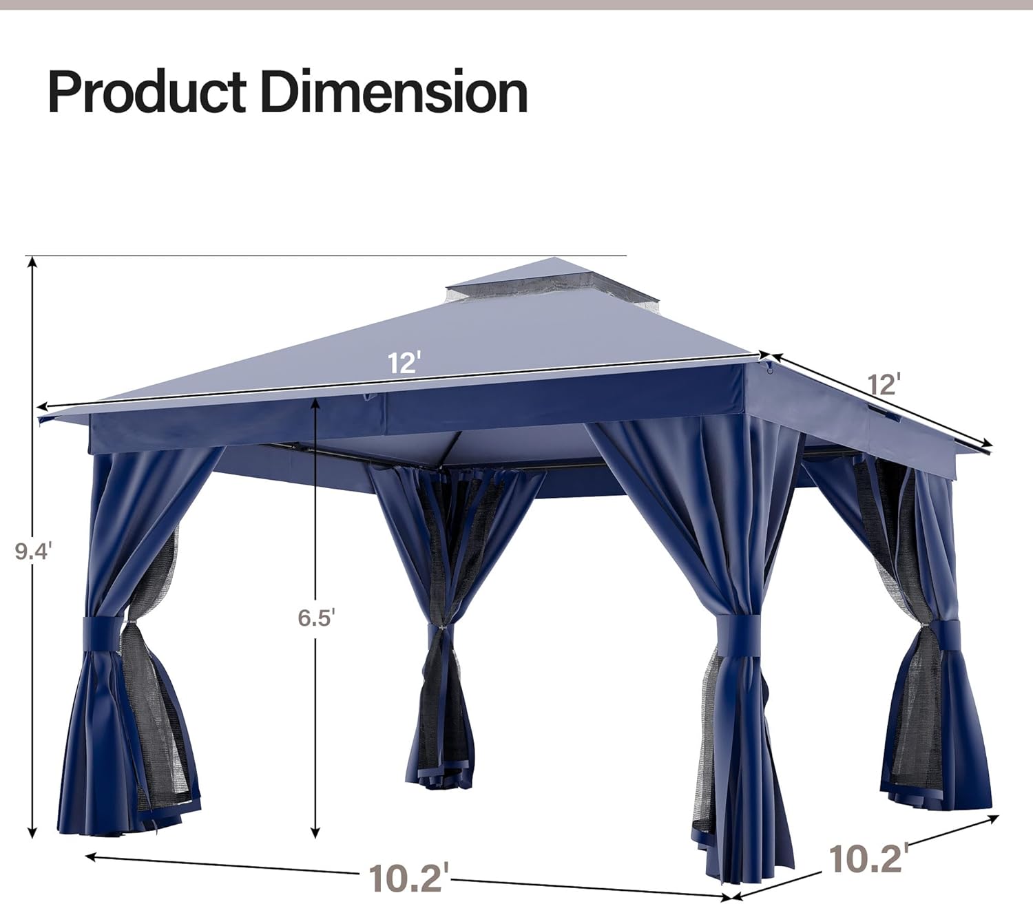 Tente pavillon d'extérieur améliorée à double toit, auvent imperméable UV50+ avec filet et crochets