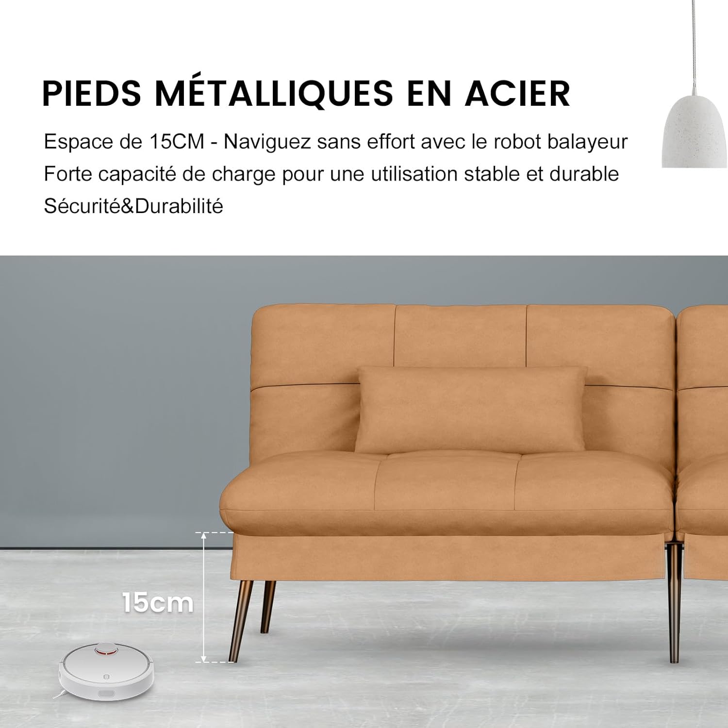 COMHOMA Slaapbank met slaapfunctie - Omvormbare futonhoes - Hoekbank - 3-zits gastenbank - met verstelbare stoffen rugleuning - Grijs 