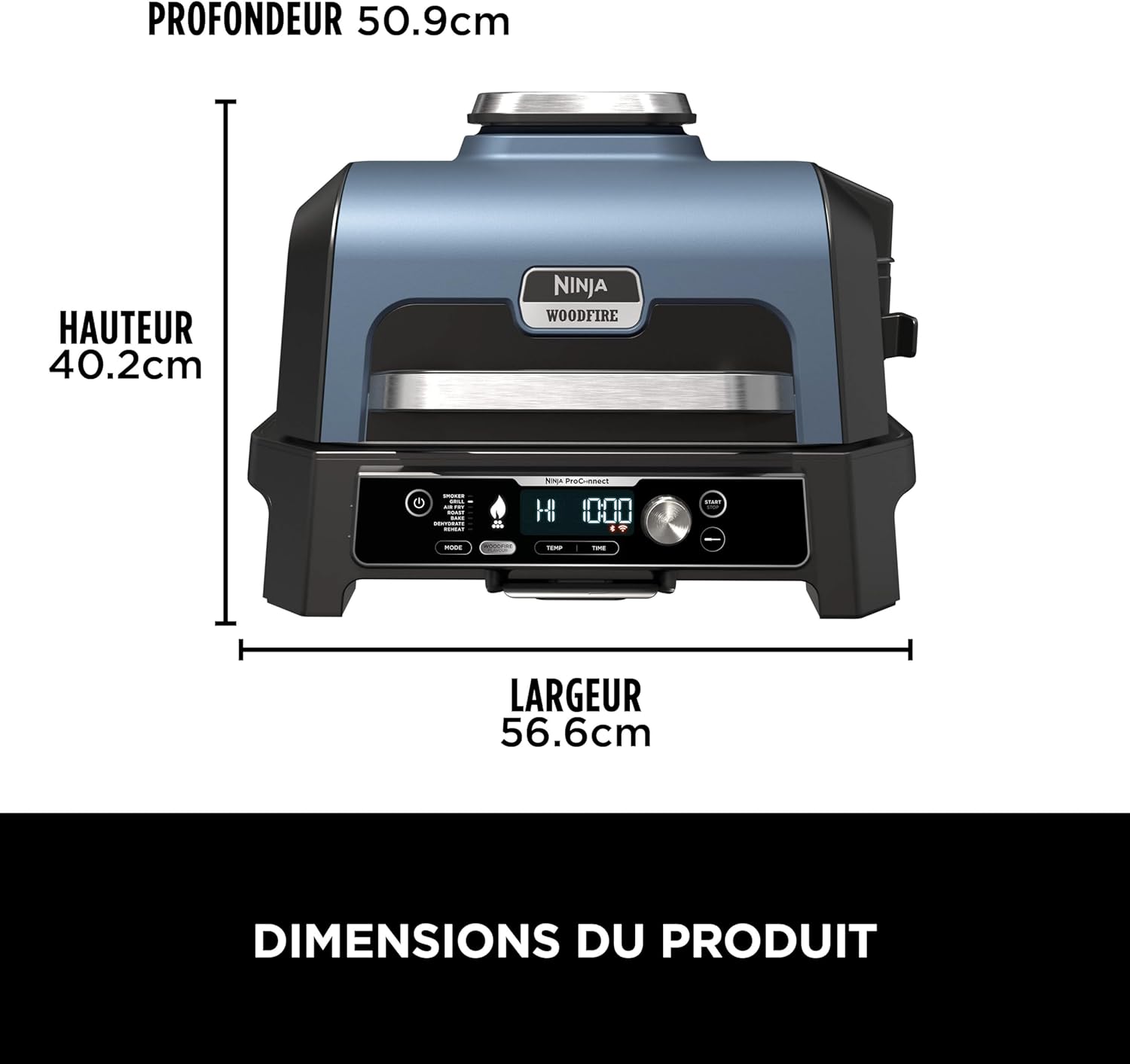 Barbecue et fumoir électrique Ninja Woodfire Pro Connect XL avec contrôle d'application, 2 sondes, grille, couvercle, doublures et brosse, gril et friteuse sans huile 7 en 1