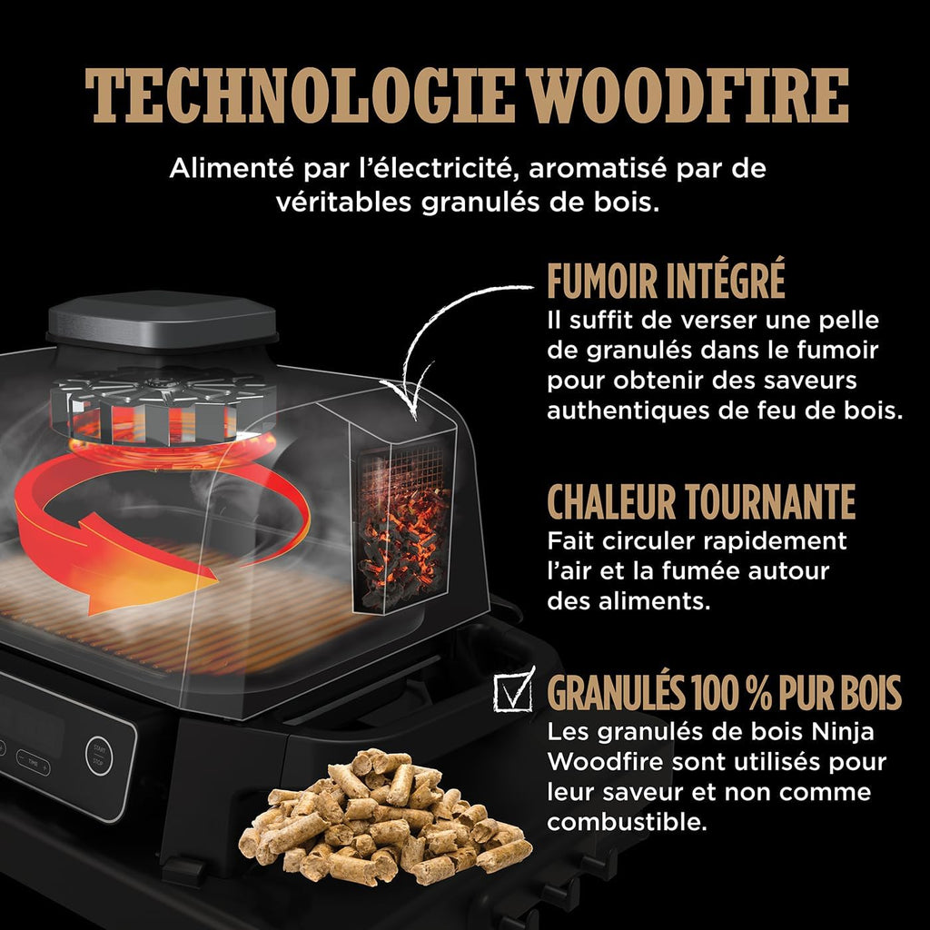 Gril électrique Ninja Woodfire, gril, fumoir et friteuse à air, gril extérieur 7-en-1