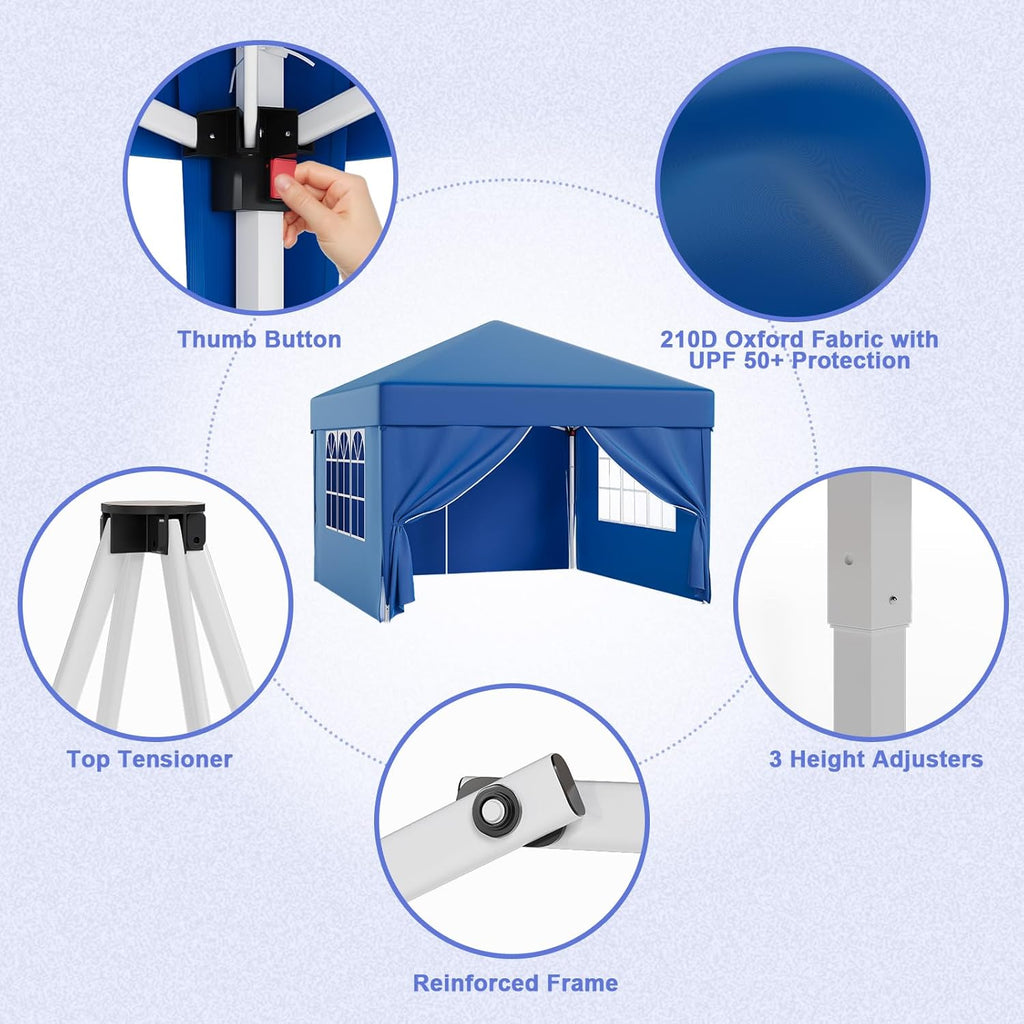 JUMMICO Waterdichte opvouwbare tuinpaviljoen, tuinpaviljoen voor buiten, in hoogte verstelbaar, Barnum UV50+, paviljoen voor kamperen, festivals, strand, tuinen 