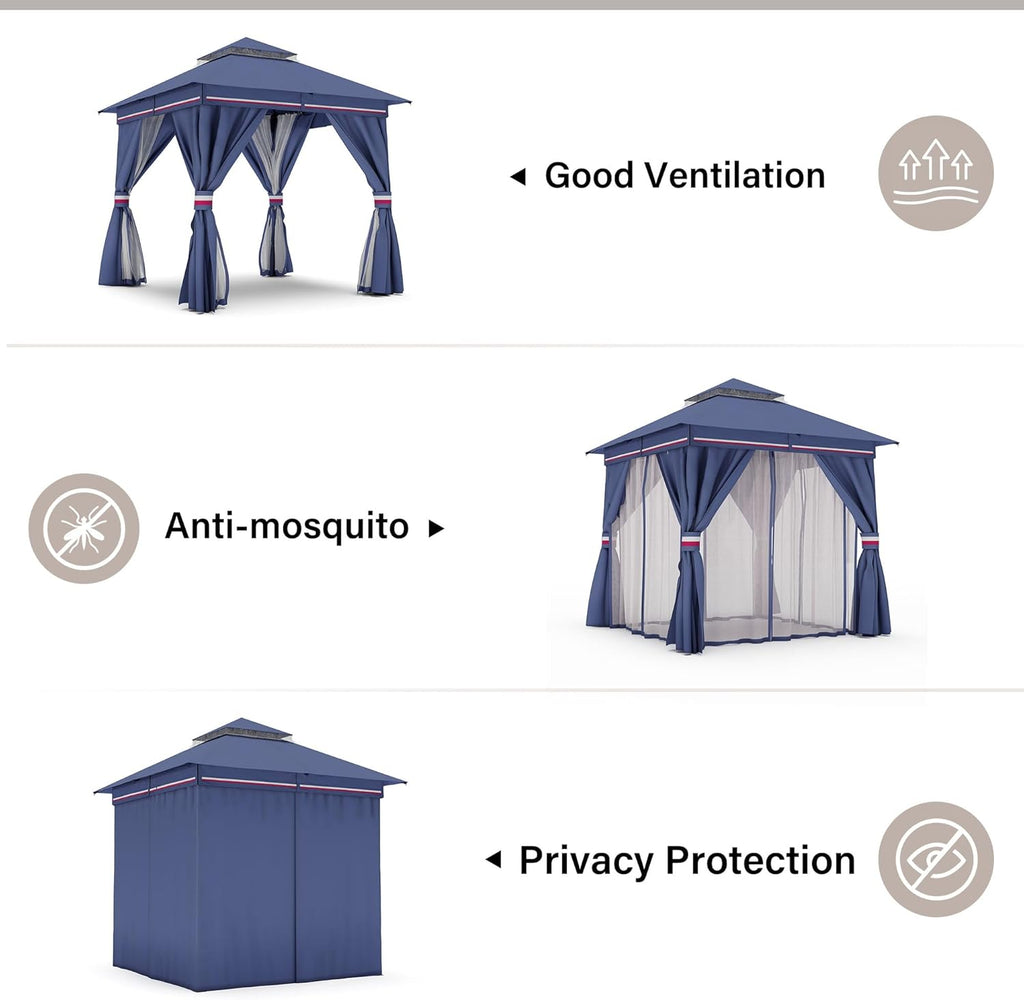 Tente pavillon d'extérieur améliorée à double toit, auvent imperméable UV50+ avec filet et crochets