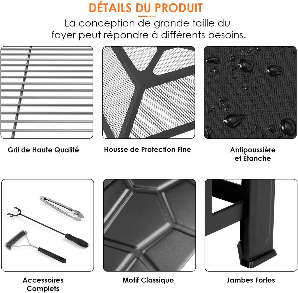 LIFERUN 81 cm barbecue foyer extérieur jardin foyer barbecue chauffage de terrasse avec grill