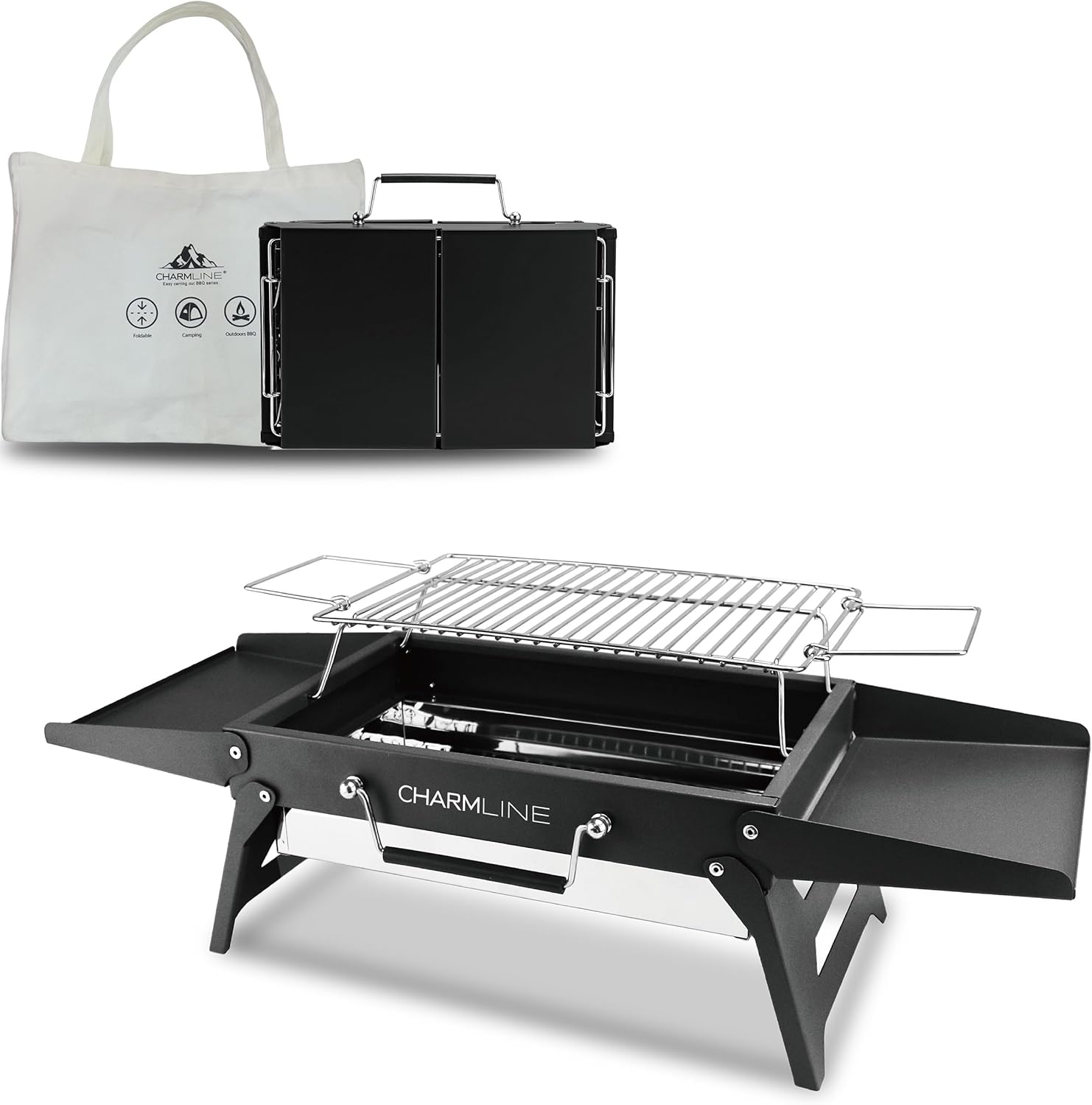 Barbecue portable compact au charbon de bois pour l'extérieur, 34 x 23 cm